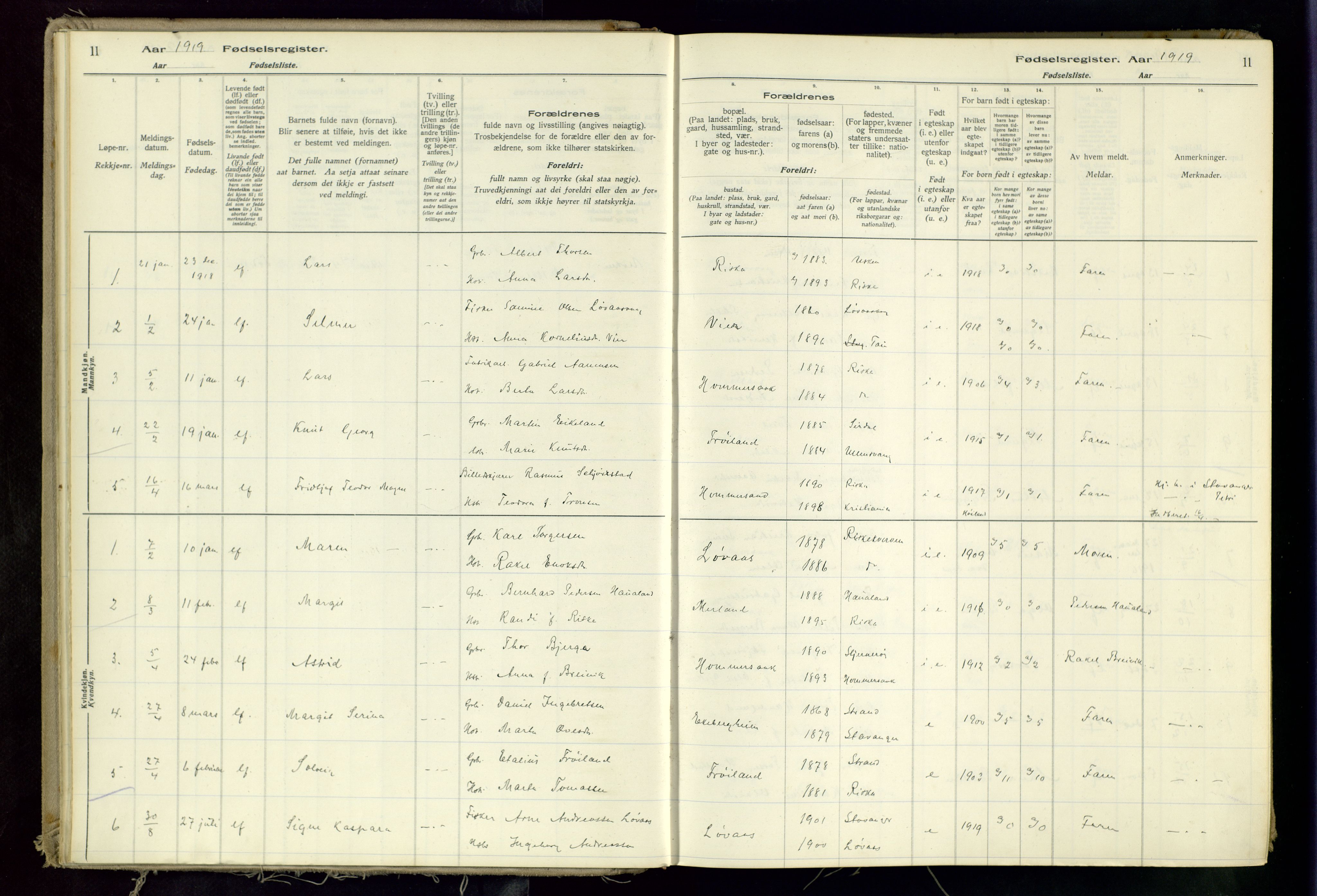 Hetland sokneprestkontor, SAST/A-101826/70/704BA/L0002: Birth register no. 2, 1916-1968, p. 11