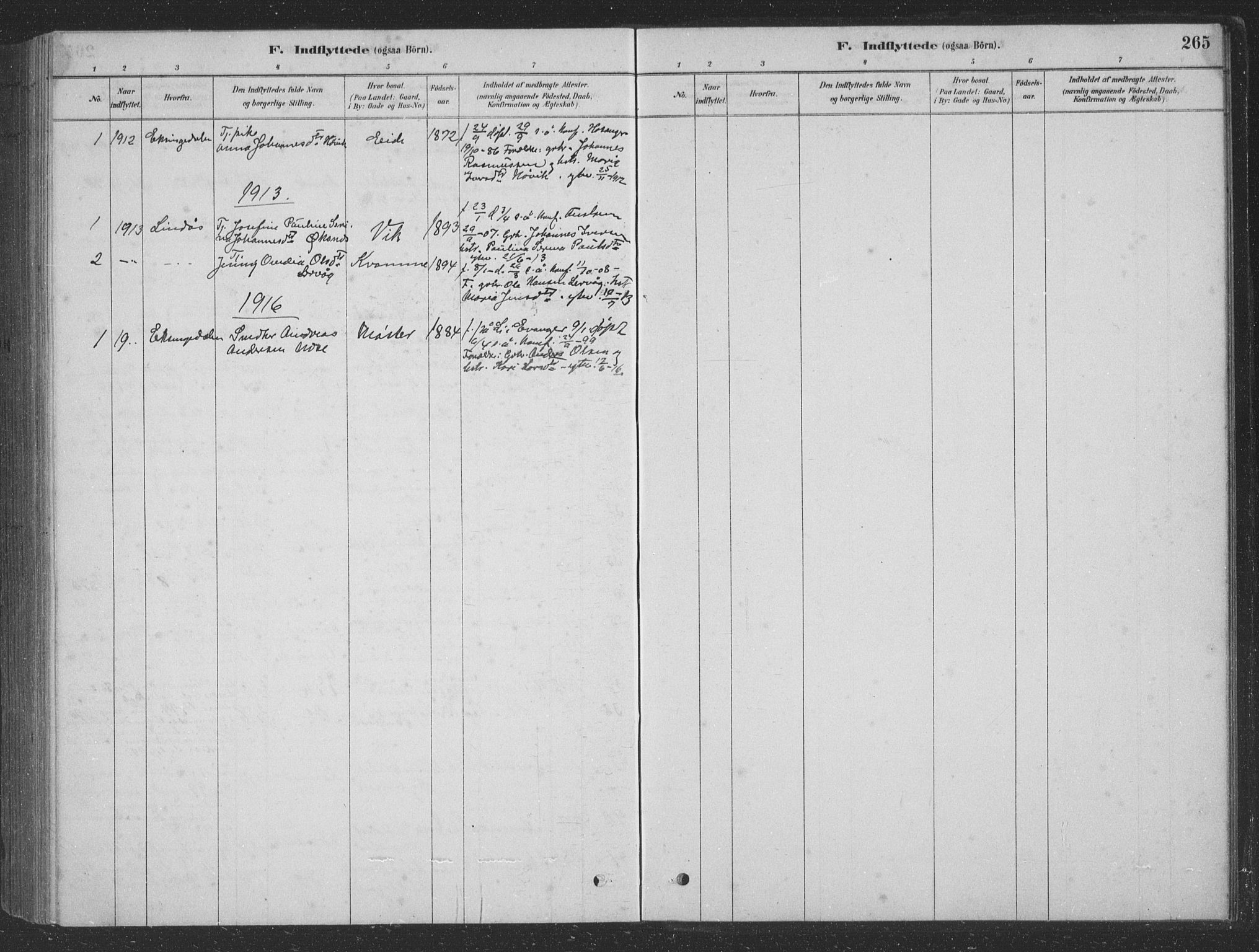 Vaksdal Sokneprestembete, SAB/A-78901/H/Hab: Parish register (copy) no. D 1, 1878-1939, p. 265
