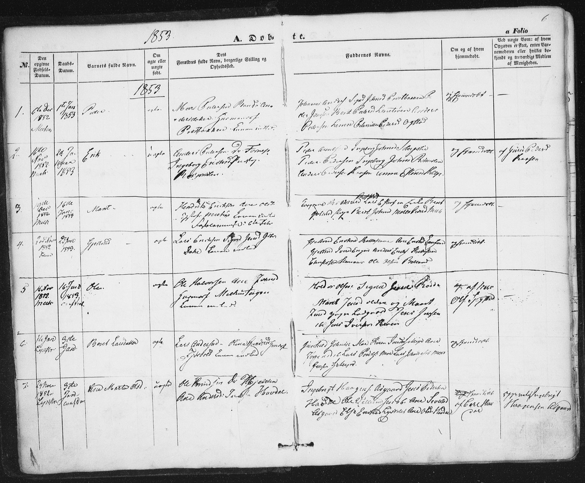 Ministerialprotokoller, klokkerbøker og fødselsregistre - Sør-Trøndelag, SAT/A-1456/691/L1076: Parish register (official) no. 691A08, 1852-1861, p. 6