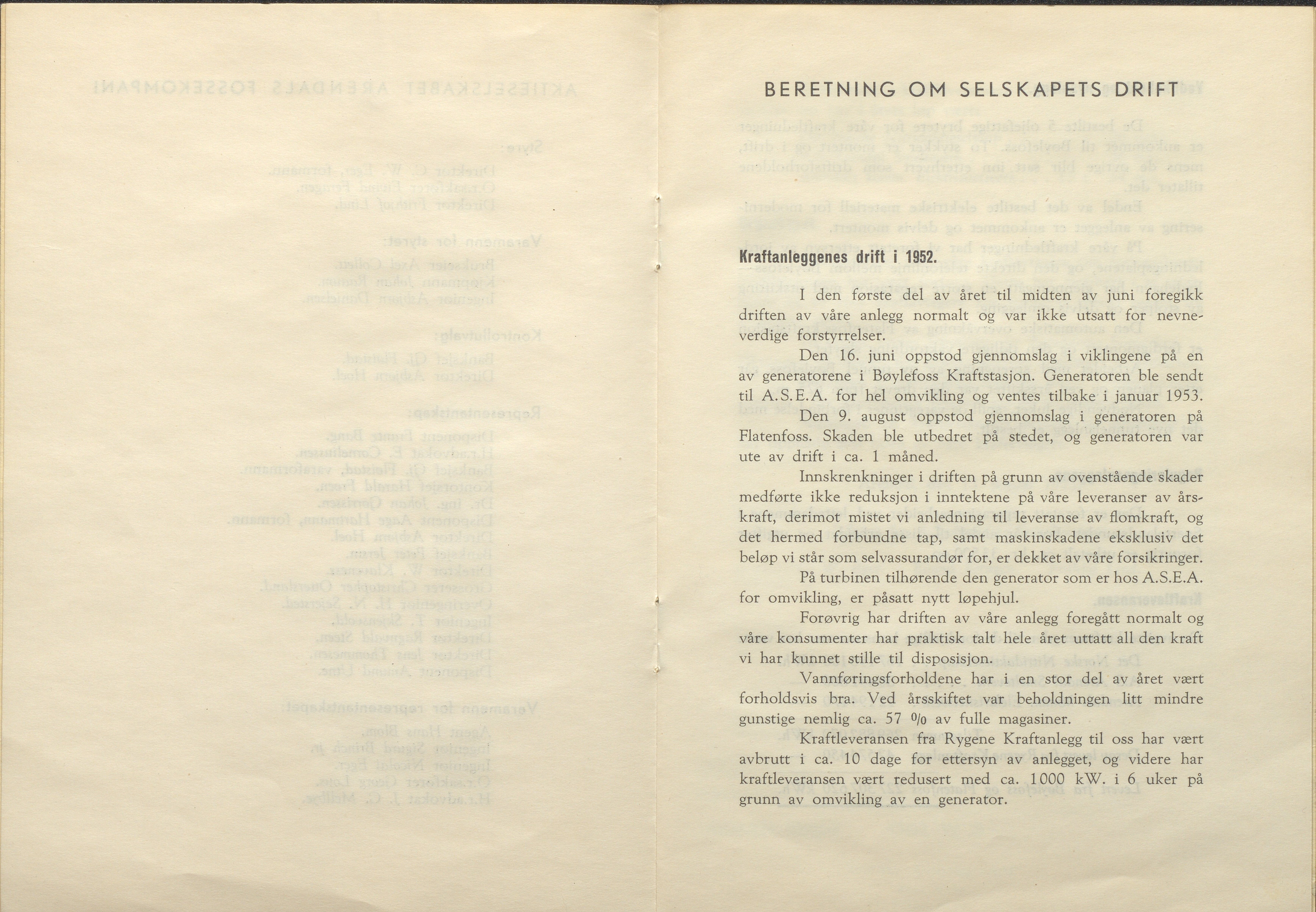 Arendals Fossekompani, AAKS/PA-2413/X/X01/L0001/0012: Beretninger, regnskap, balansekonto, gevinst- og tapskonto / Beretning, regnskap 1945 - 1962, 1945-1962, p. 45