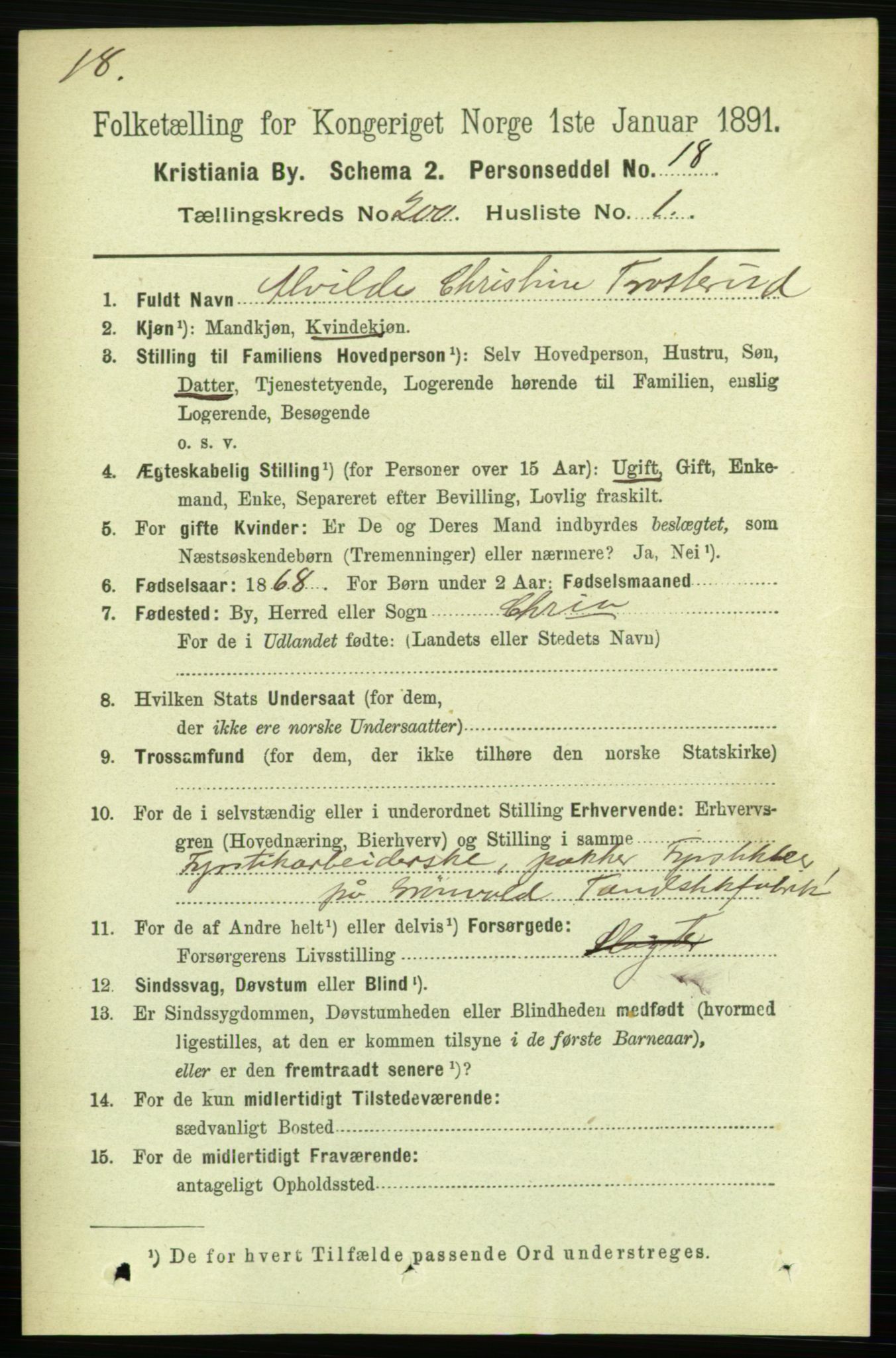 RA, 1891 census for 0301 Kristiania, 1891, p. 120343
