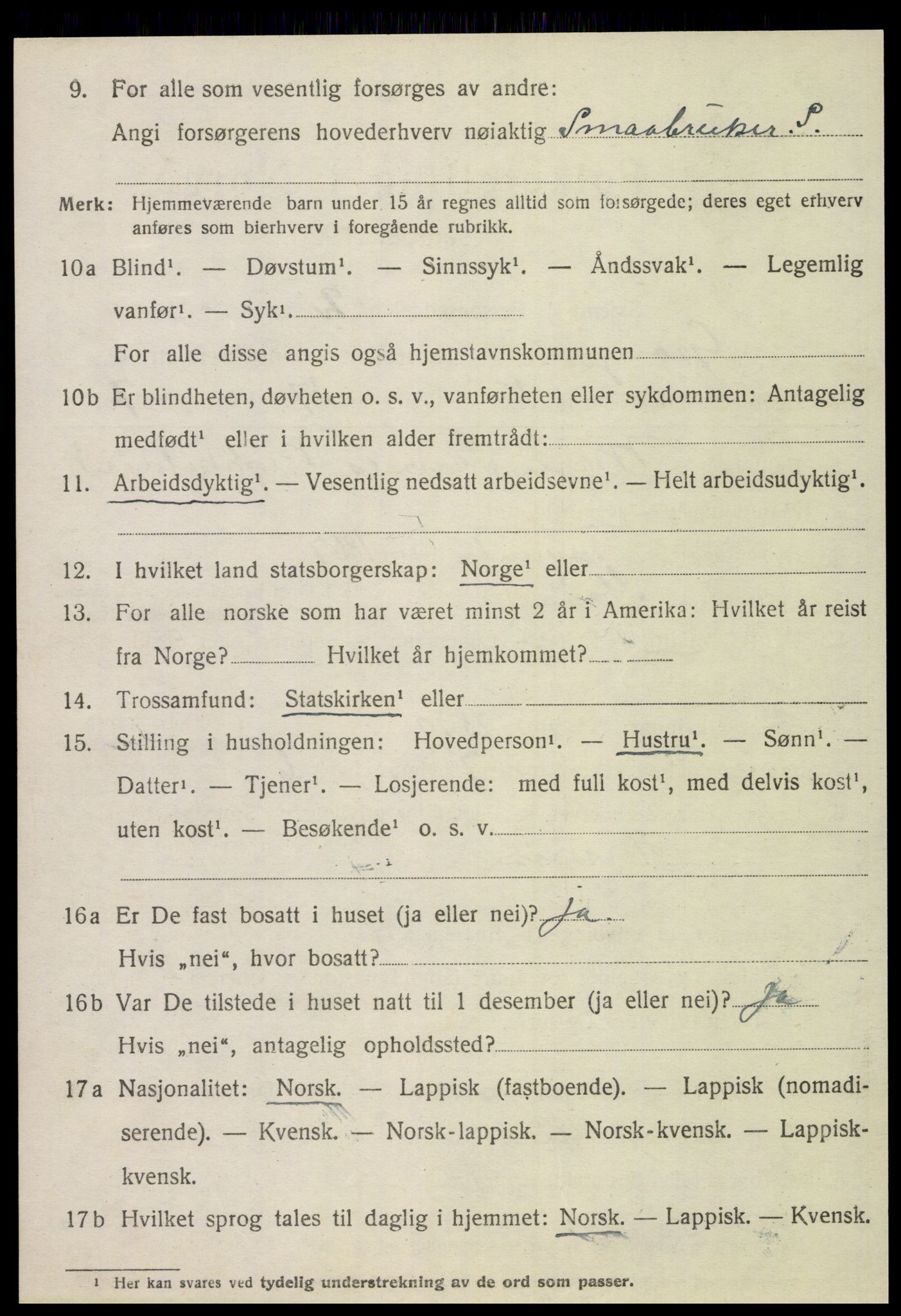 SAT, 1920 census for Grong, 1920, p. 3552