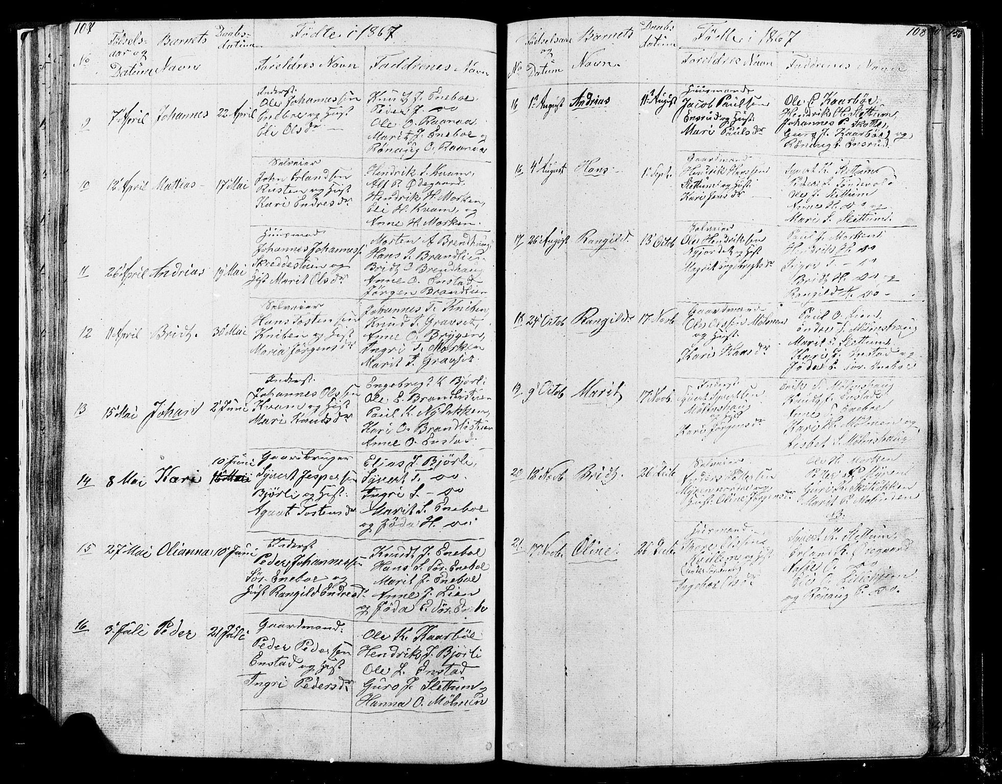 Lesja prestekontor, SAH/PREST-068/H/Ha/Hab/L0004: Parish register (copy) no. 4, 1842-1871, p. 107-108