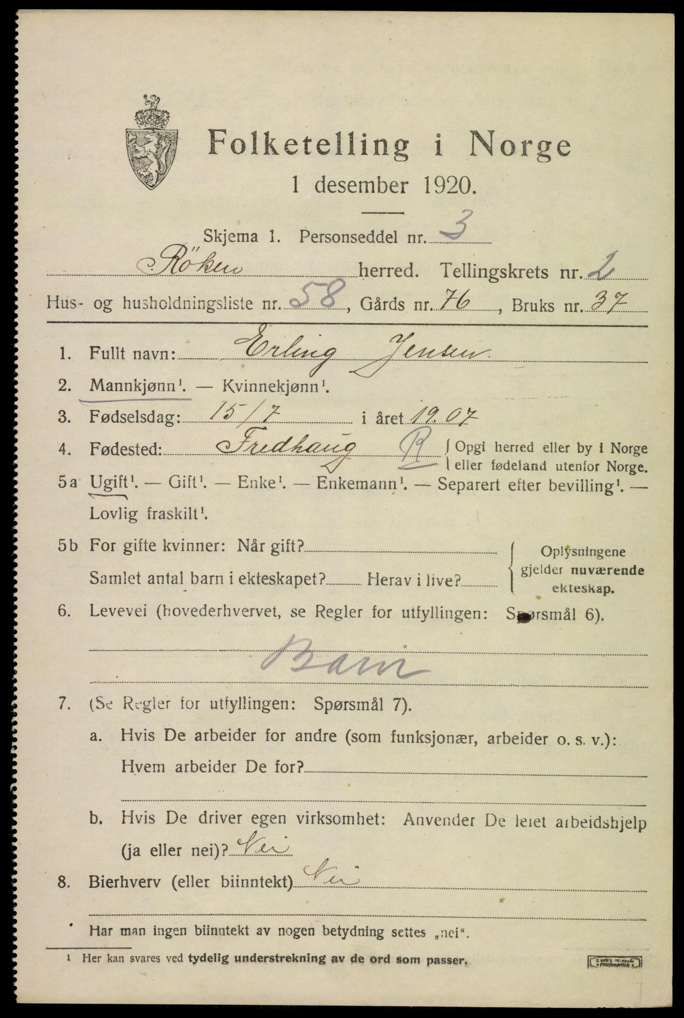 SAKO, 1920 census for Røyken, 1920, p. 3630