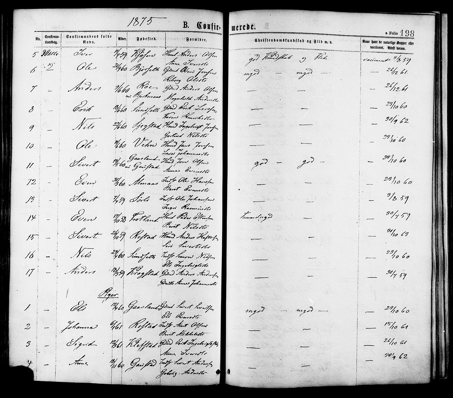 Ministerialprotokoller, klokkerbøker og fødselsregistre - Sør-Trøndelag, AV/SAT-A-1456/691/L1079: Parish register (official) no. 691A11, 1873-1886, p. 198