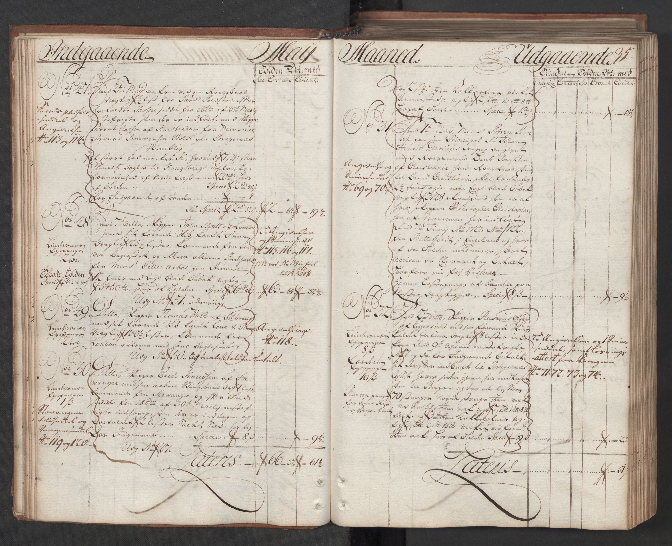 Generaltollkammeret, tollregnskaper, RA/EA-5490/R08/L0009/0001: Tollregnskaper Drammen / Hovedtollbok, 1731, p. 34b-35a