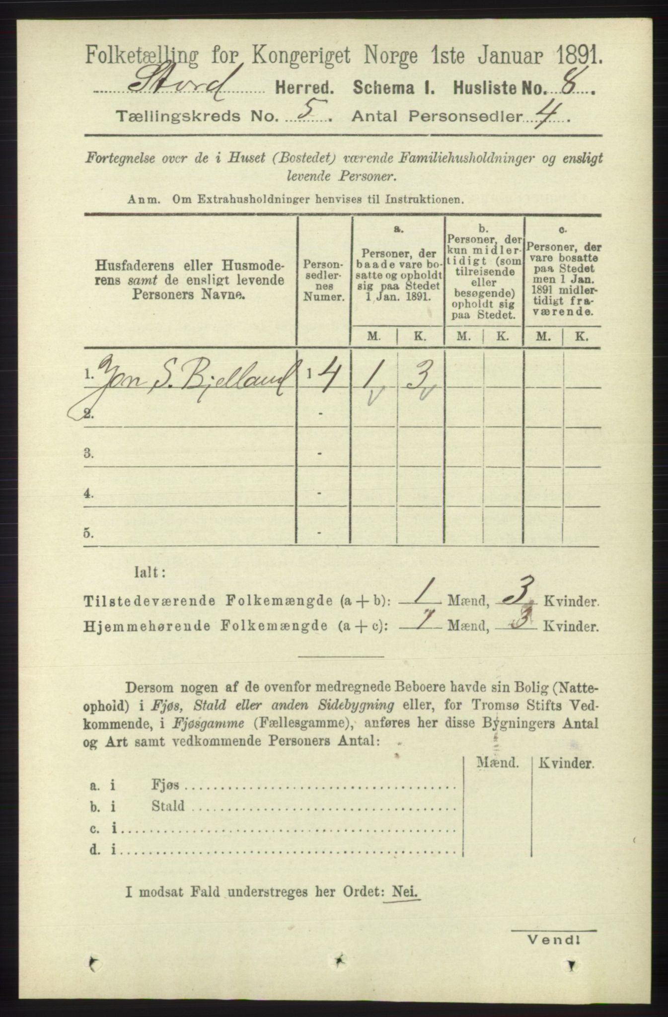 RA, 1891 census for 1221 Stord, 1891, p. 1589