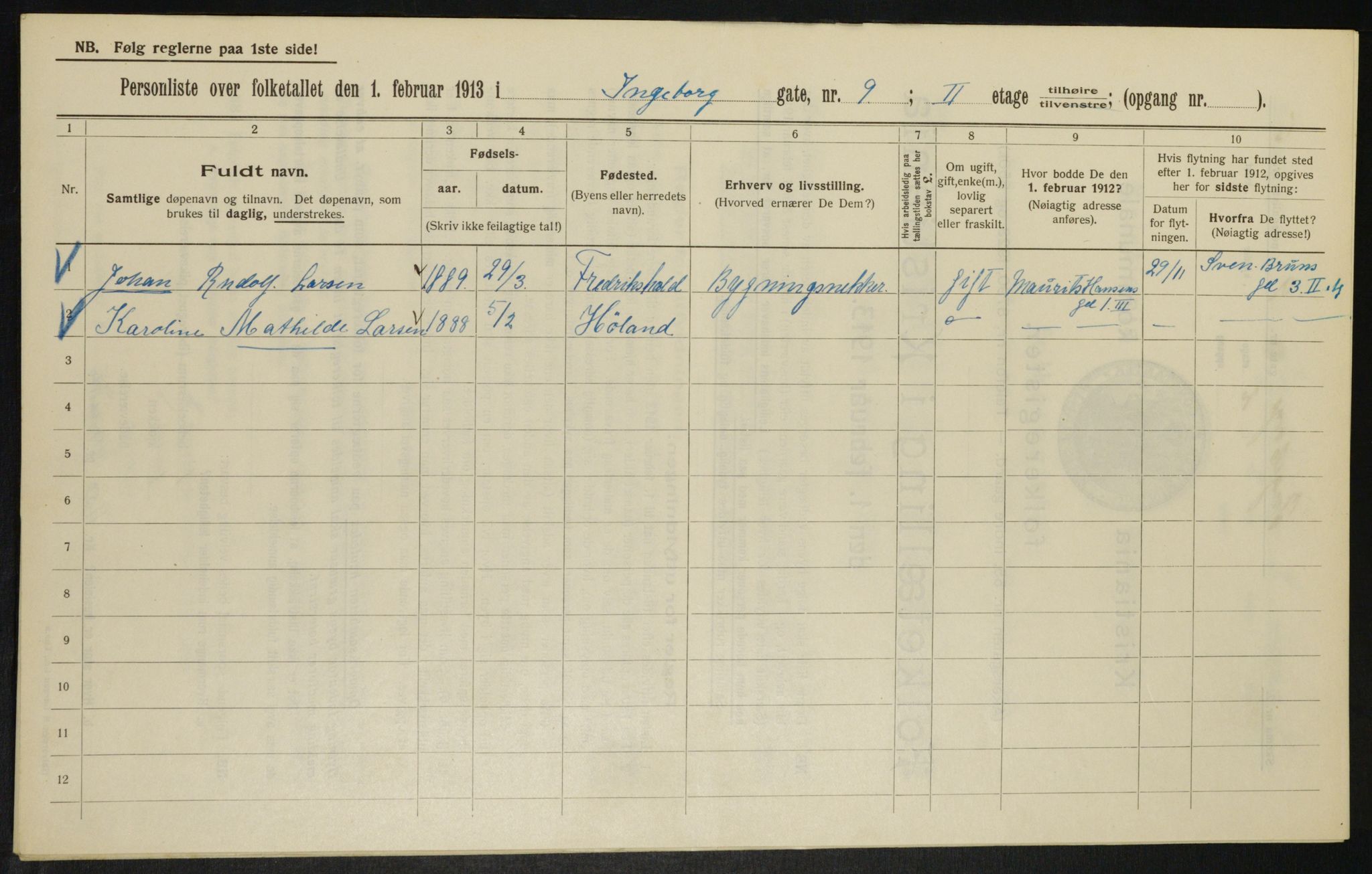 OBA, Municipal Census 1913 for Kristiania, 1913, p. 43624