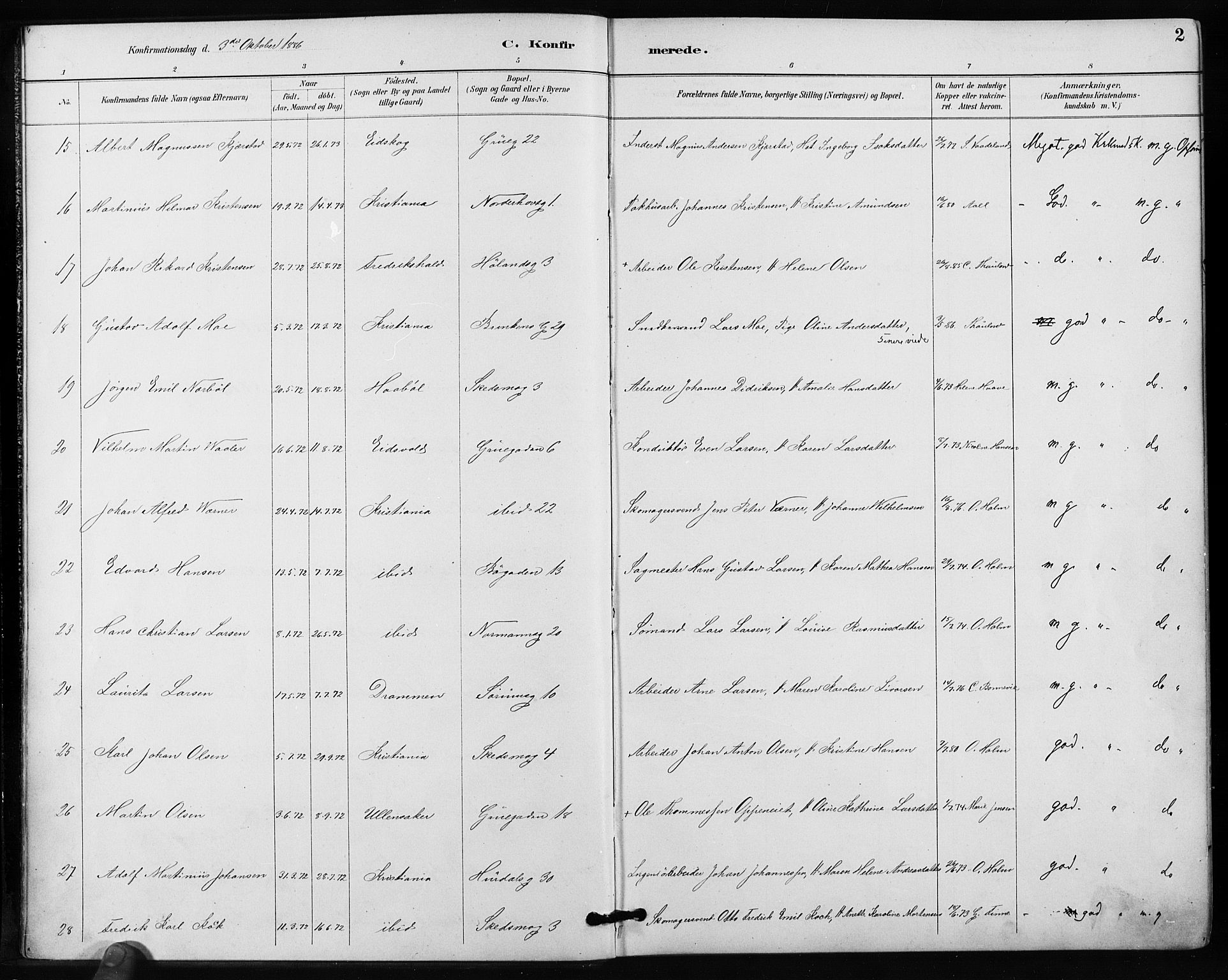 Kampen prestekontor Kirkebøker, SAO/A-10853/F/Fa/L0004: Parish register (official) no. I 4, 1885-1892, p. 2