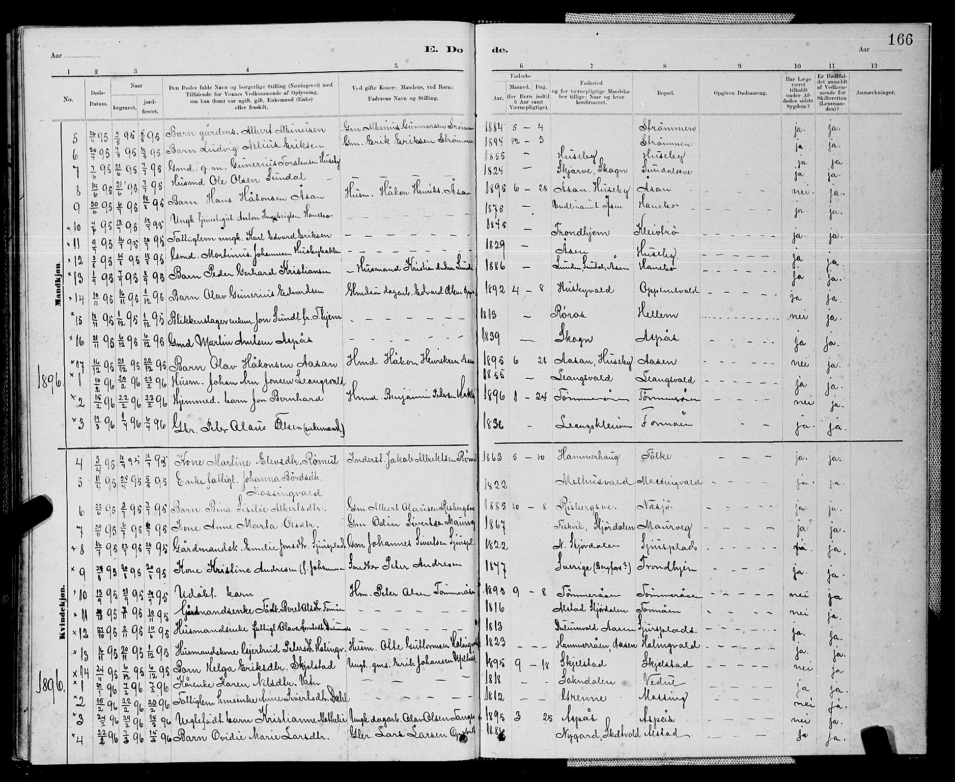 Ministerialprotokoller, klokkerbøker og fødselsregistre - Nord-Trøndelag, SAT/A-1458/714/L0134: Parish register (copy) no. 714C03, 1878-1898, p. 166