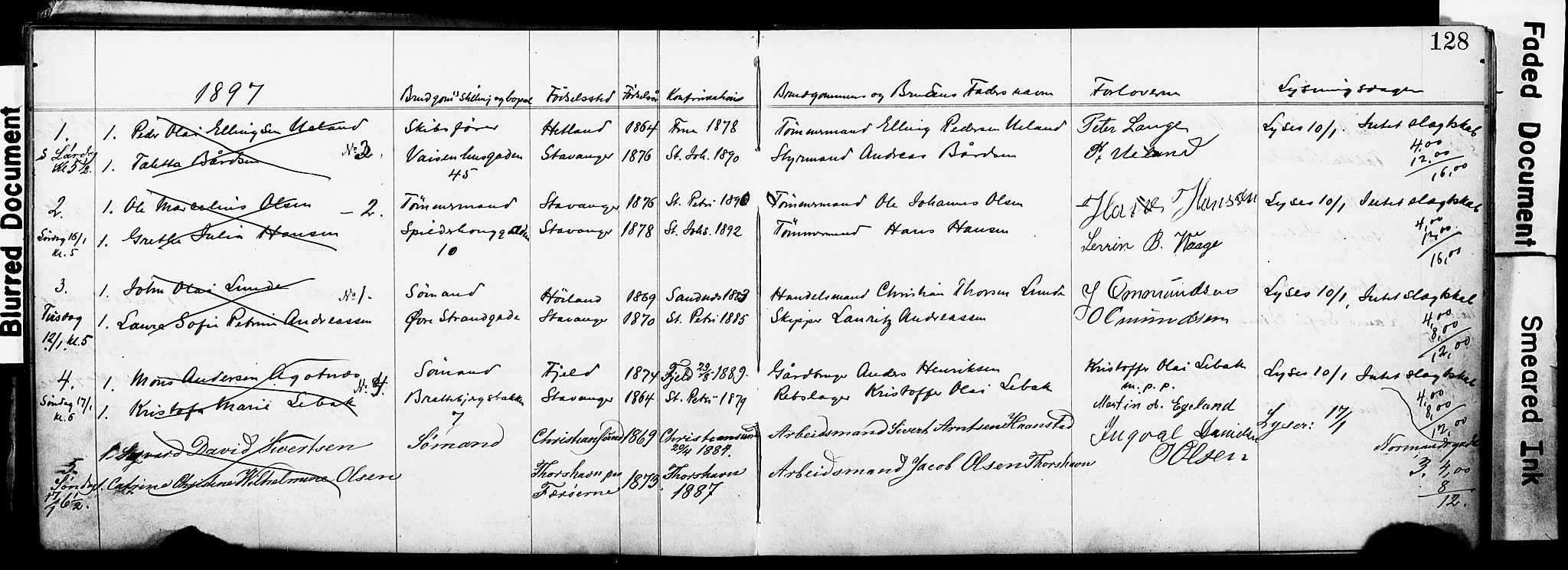 St. Johannes sokneprestkontor, AV/SAST-A-101814/001/70/705BA/L0001: Banns register no. 1, 1885-1899, p. 128