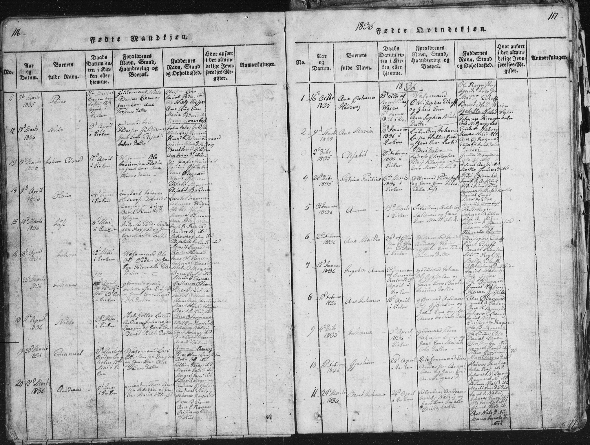 Ministerialprotokoller, klokkerbøker og fødselsregistre - Møre og Romsdal, SAT/A-1454/581/L0942: Parish register (copy) no. 581C00, 1820-1836, p. 116-117