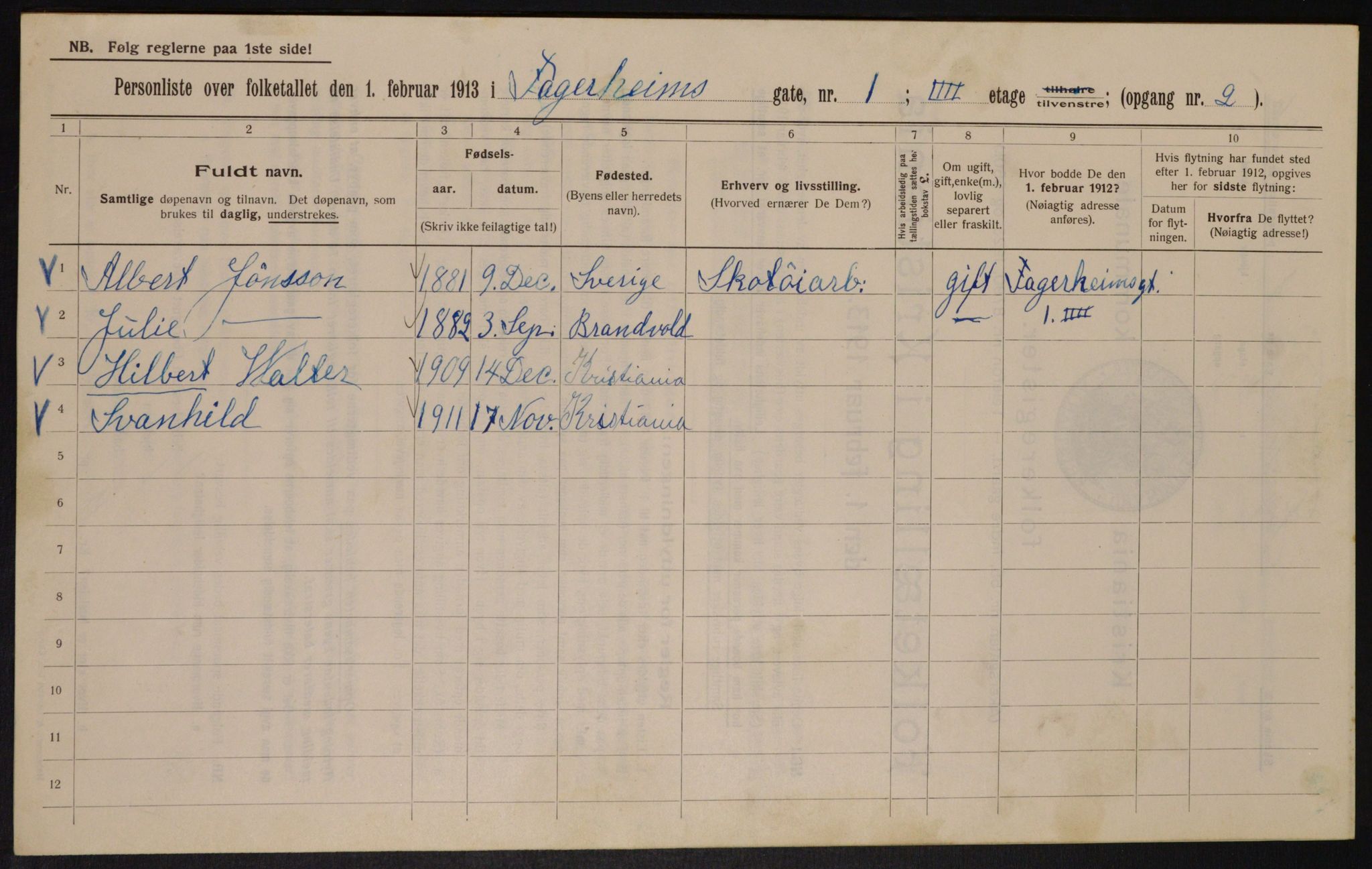 OBA, Municipal Census 1913 for Kristiania, 1913, p. 23199