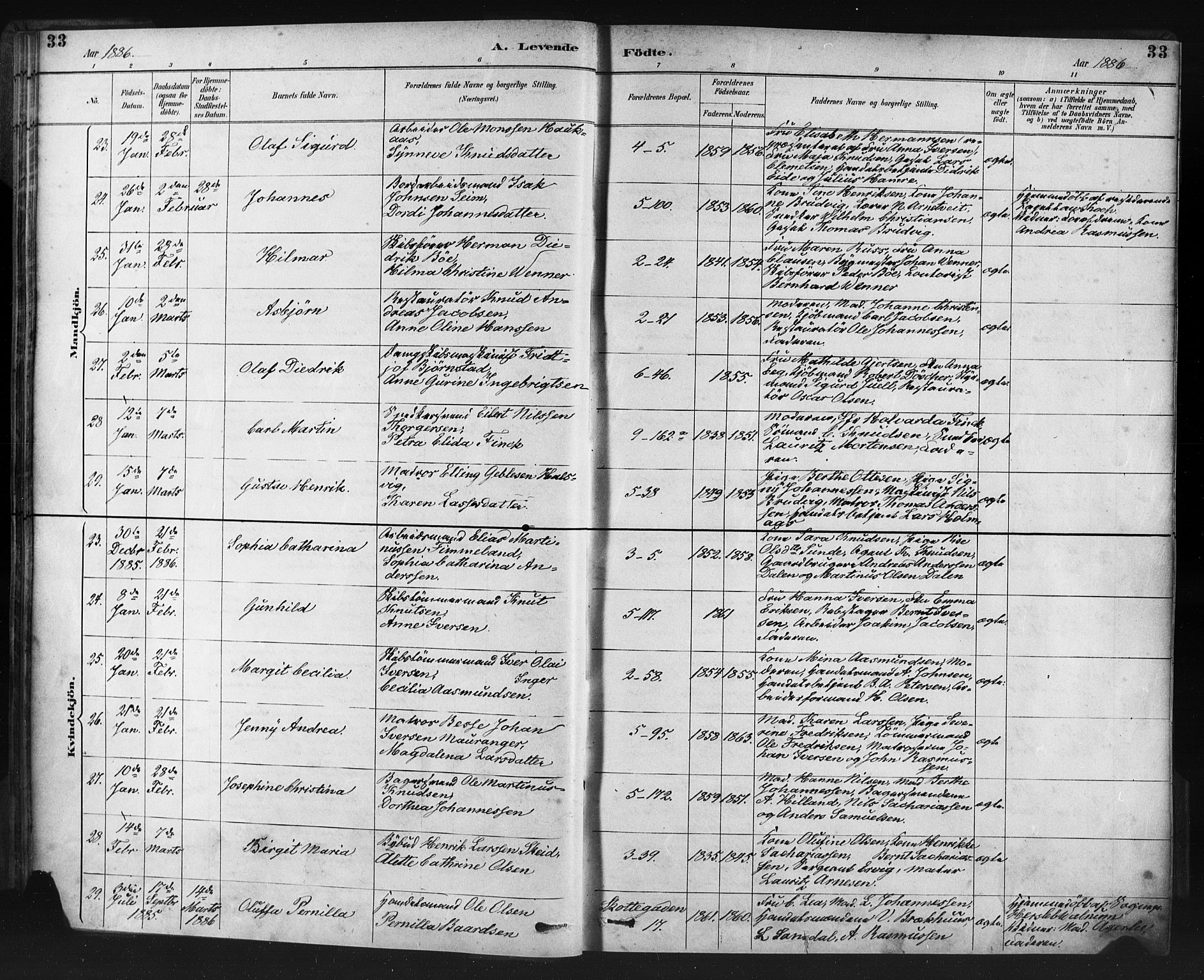 Nykirken Sokneprestembete, AV/SAB-A-77101/H/Haa: Parish register (official) no. B 5, 1885-1894, p. 33