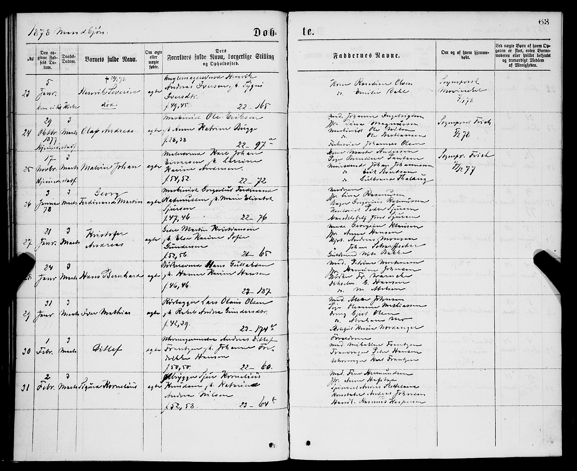 Korskirken sokneprestembete, AV/SAB-A-76101/H/Hab: Parish register (copy) no. B 7, 1874-1878, p. 63