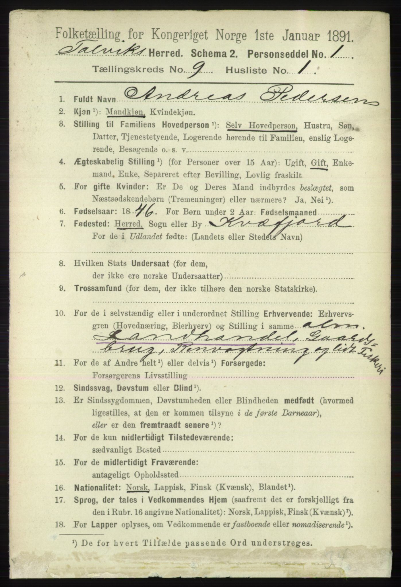 RA, 1891 census for 2013 Talvik, 1891, p. 2170