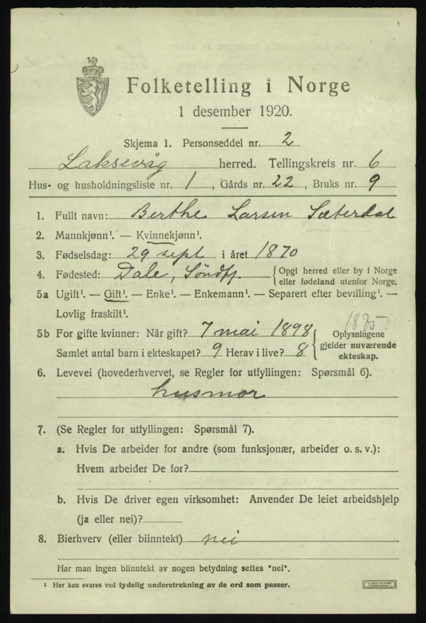 SAB, 1920 census for Laksevåg, 1920, p. 17118