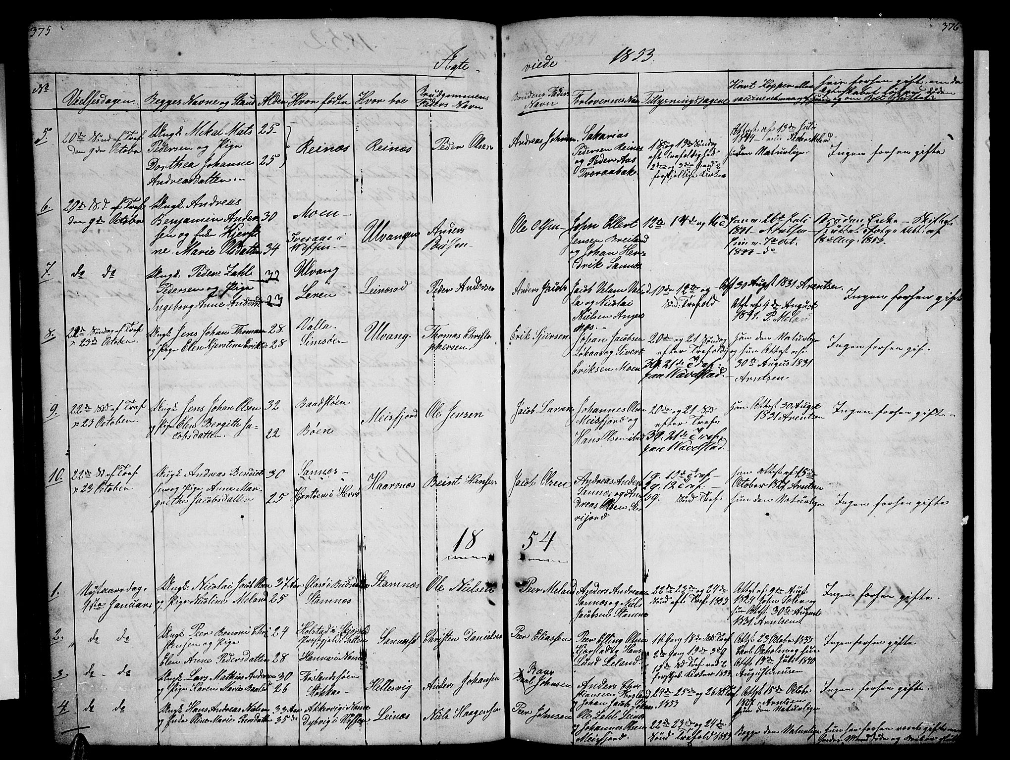 Ministerialprotokoller, klokkerbøker og fødselsregistre - Nordland, AV/SAT-A-1459/831/L0475: Parish register (copy) no. 831C02, 1851-1865, p. 375-376