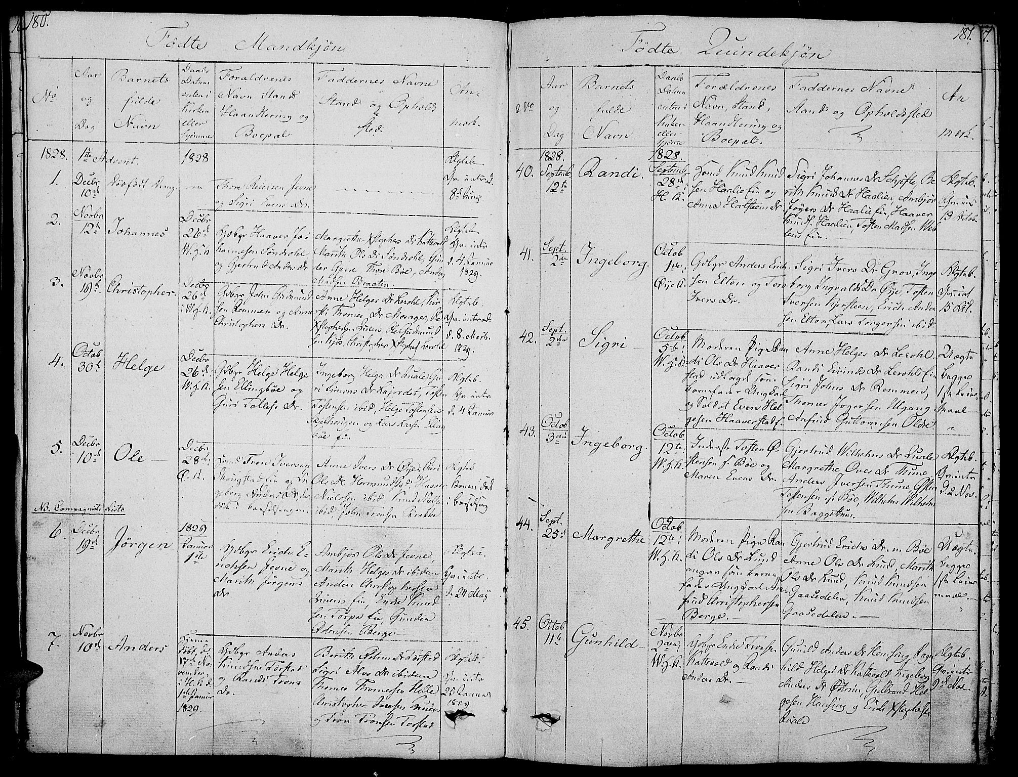 Vang prestekontor, Valdres, SAH/PREST-140/H/Ha/L0003: Parish register (official) no. 3, 1809-1831, p. 180-181