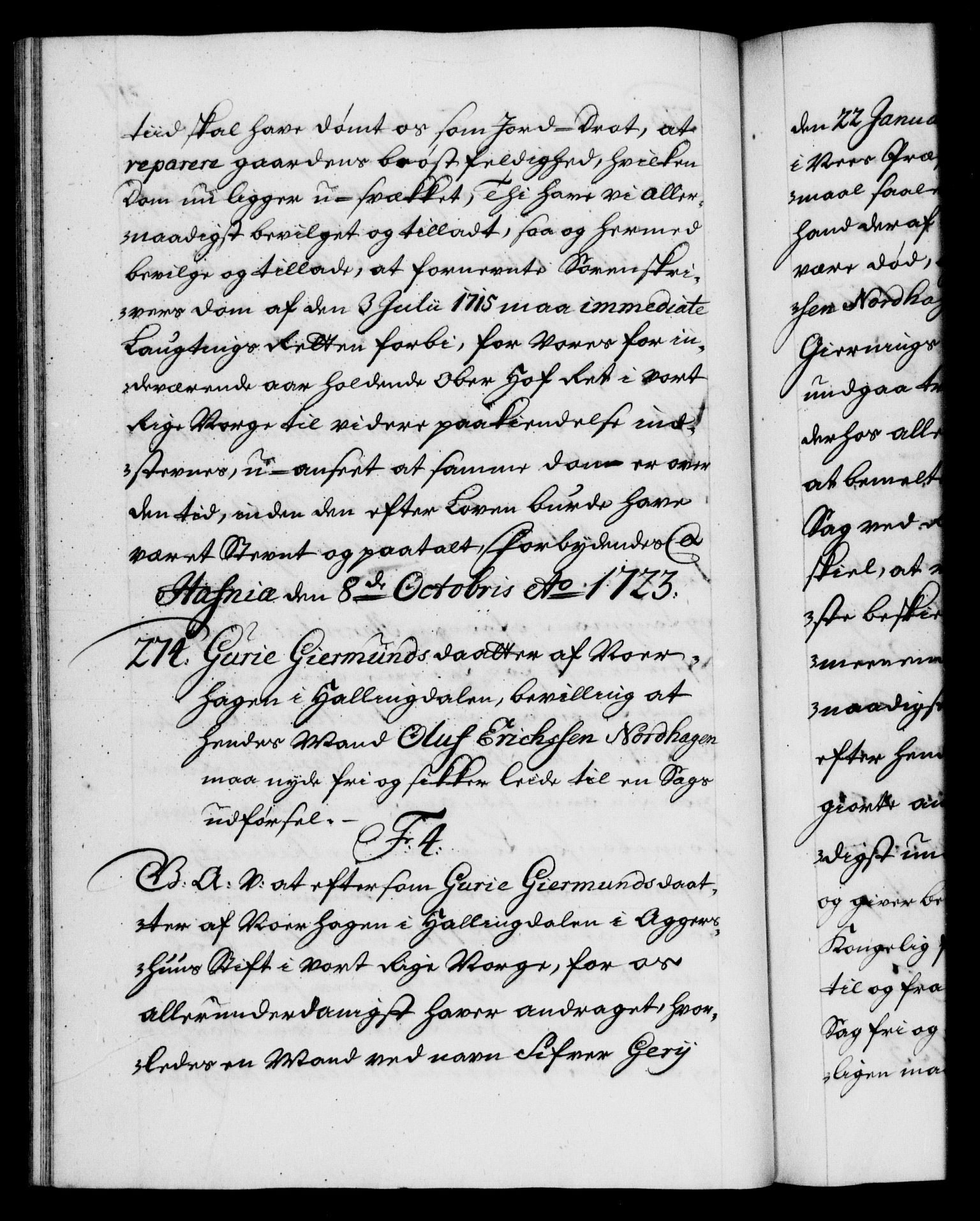 Danske Kanselli 1572-1799, AV/RA-EA-3023/F/Fc/Fca/Fcaa/L0024: Norske registre, 1723-1725, p. 217b