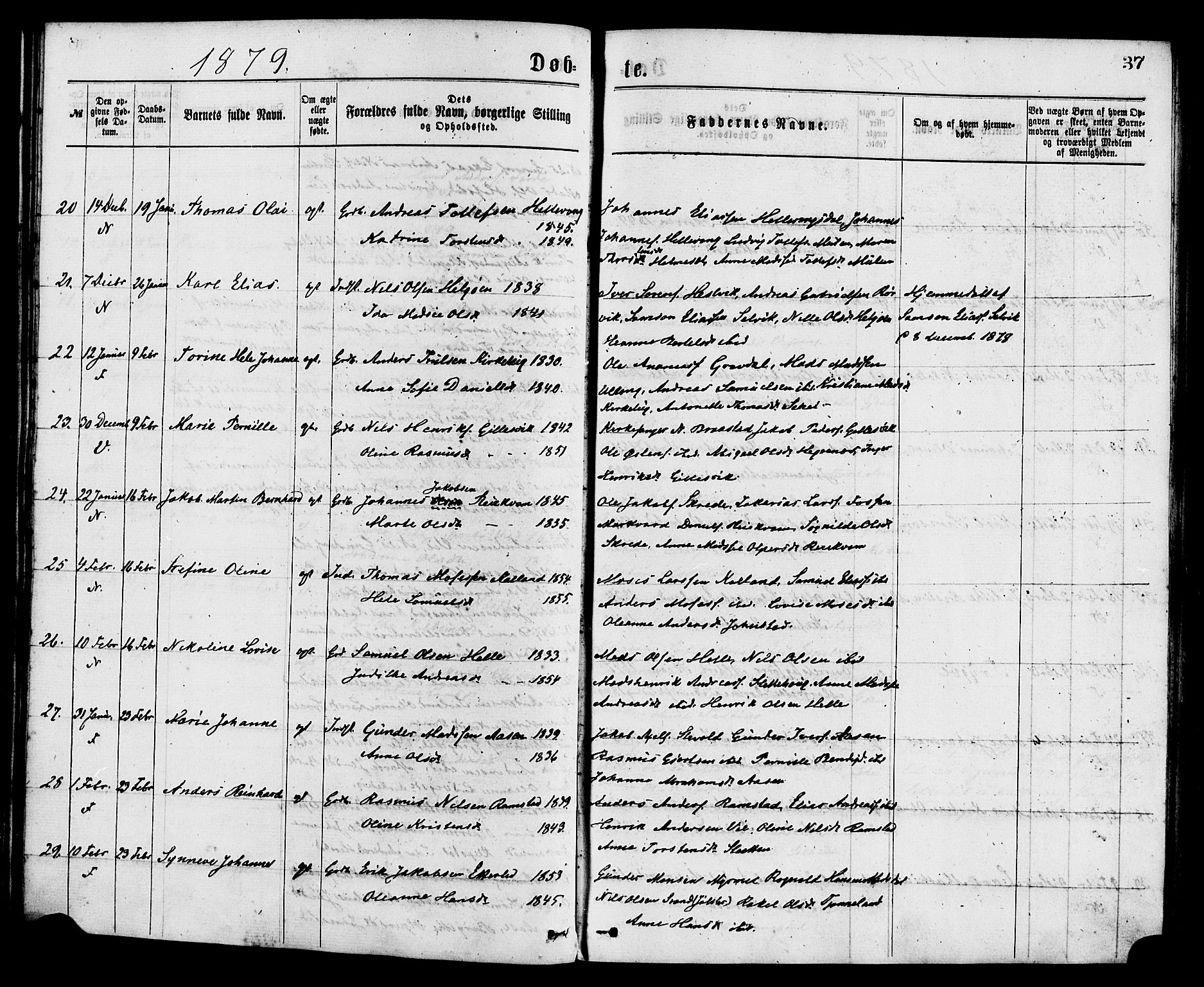 Førde sokneprestembete, AV/SAB-A-79901/H/Haa/Haaa/L0011: Parish register (official) no. A 11, 1877-1880, p. 37