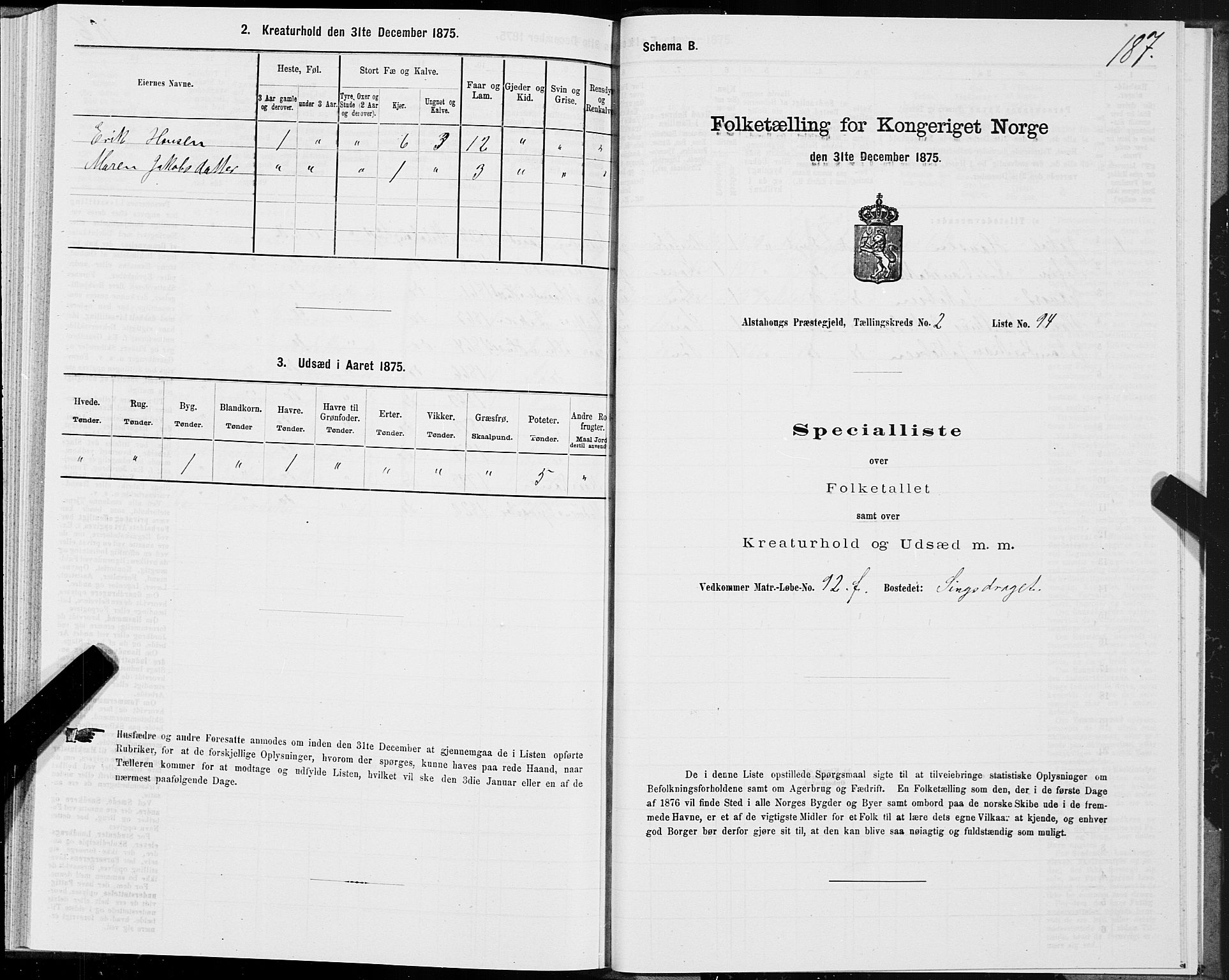 SAT, 1875 census for 1820P Alstahaug, 1875, p. 1787