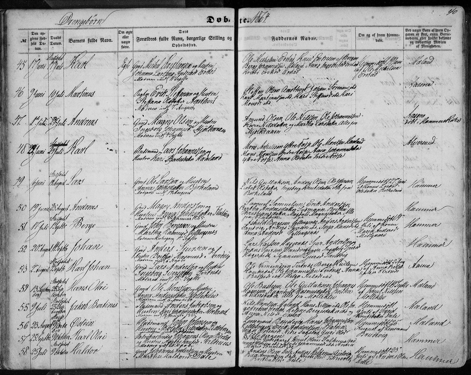Hamre sokneprestembete, SAB/A-75501/H/Ha/Haa/Haaa/L0014: Parish register (official) no. A 14, 1858-1872, p. 40