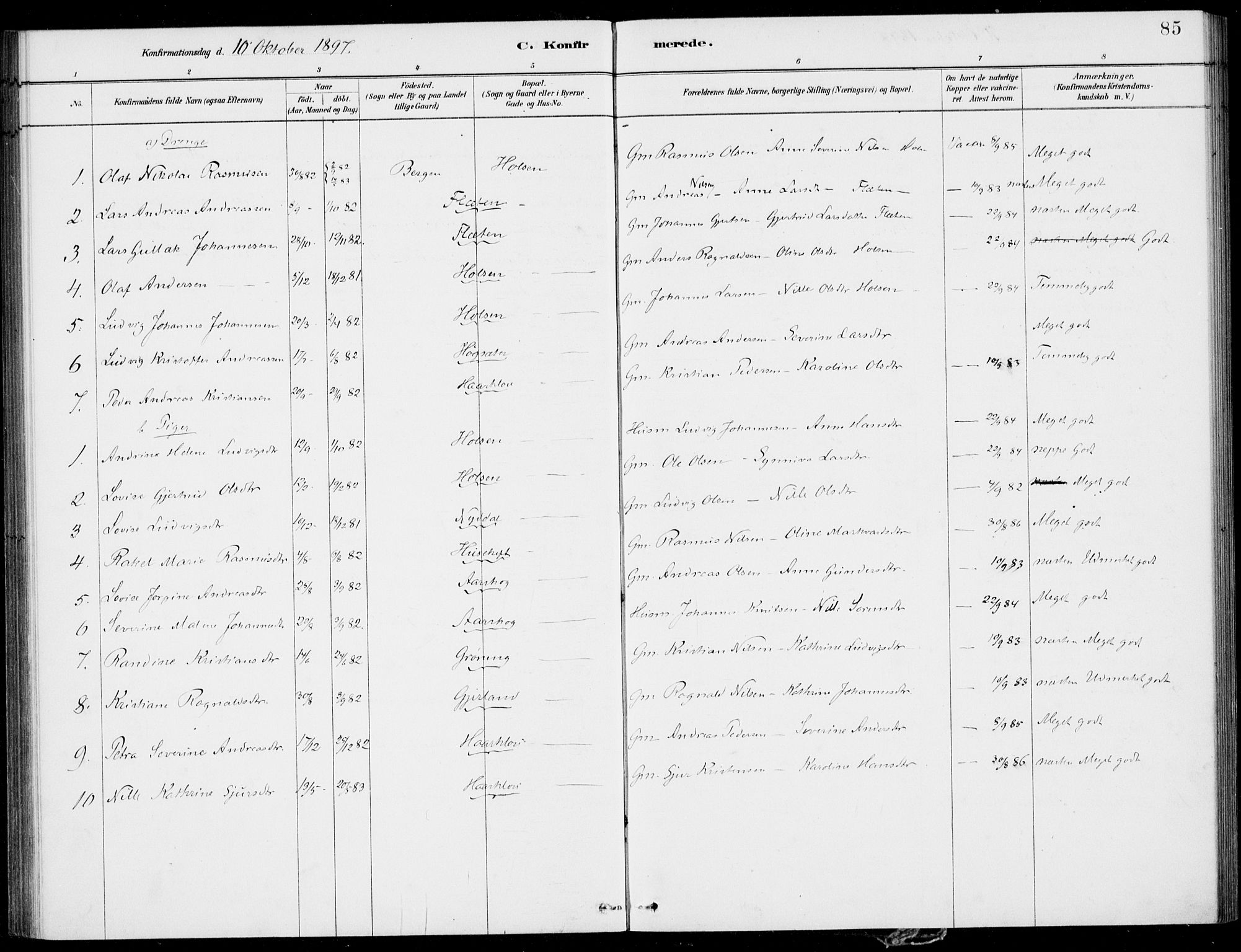 Førde sokneprestembete, SAB/A-79901/H/Haa/Haac/L0001: Parish register (official) no. C  1, 1881-1920, p. 85