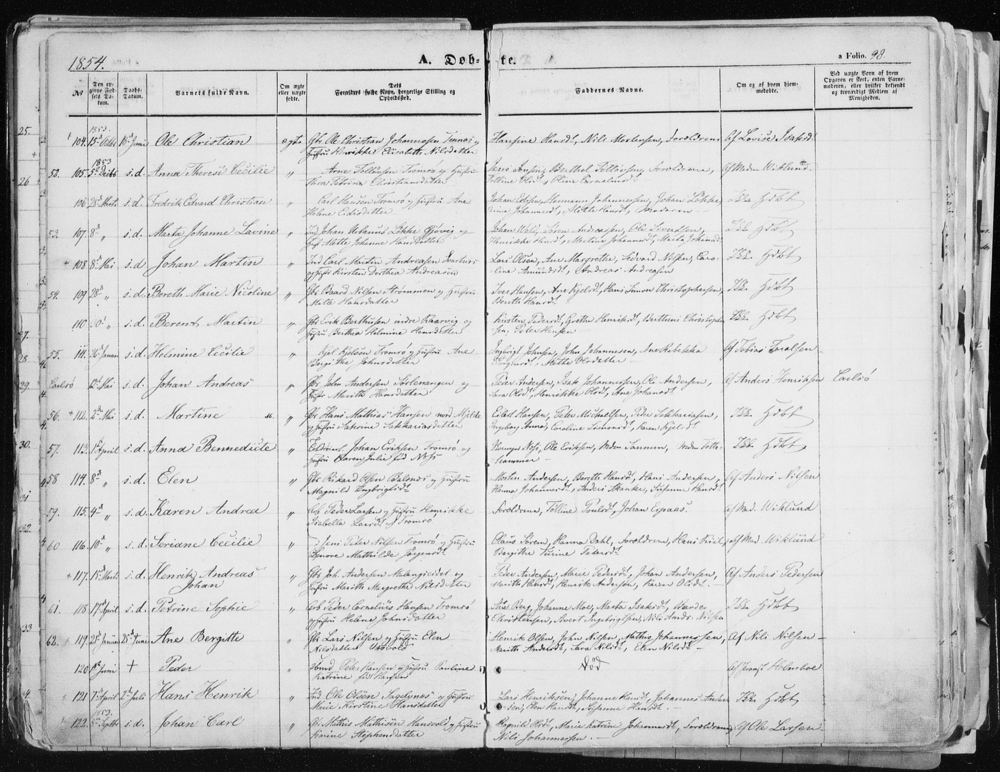 Tromsø sokneprestkontor/stiftsprosti/domprosti, AV/SATØ-S-1343/G/Ga/L0010kirke: Parish register (official) no. 10, 1848-1855, p. 98