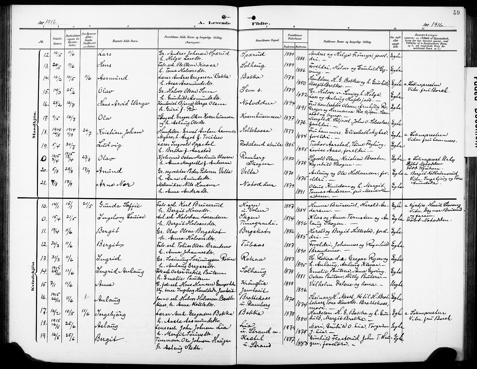Heddal kirkebøker, SAKO/A-268/G/Ga/L0003: Parish register (copy) no. I 3, 1908-1932, p. 59