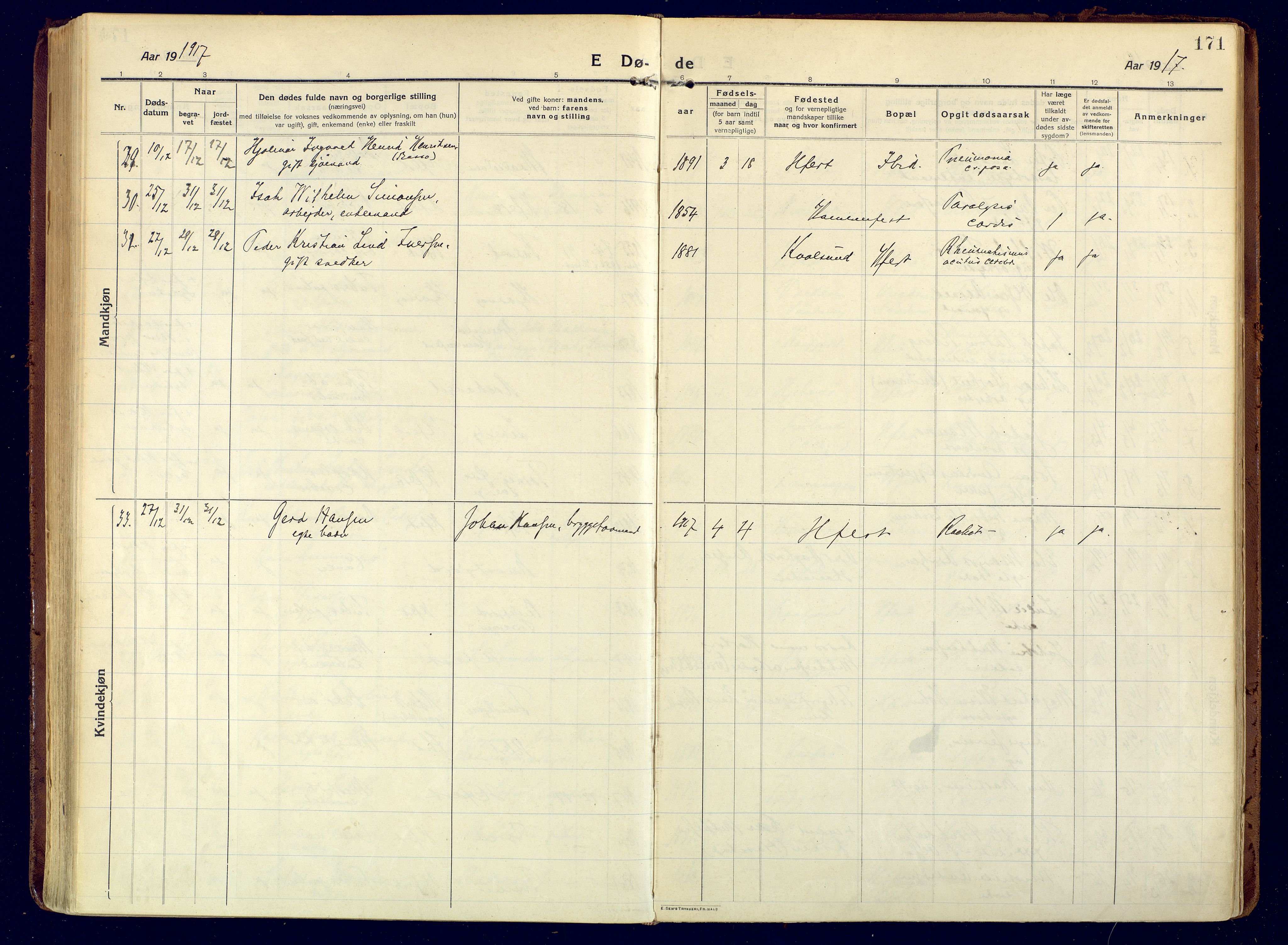 Hammerfest sokneprestkontor, AV/SATØ-S-1347/H/Ha/L0015.kirke: Parish register (official) no. 15, 1916-1923, p. 171