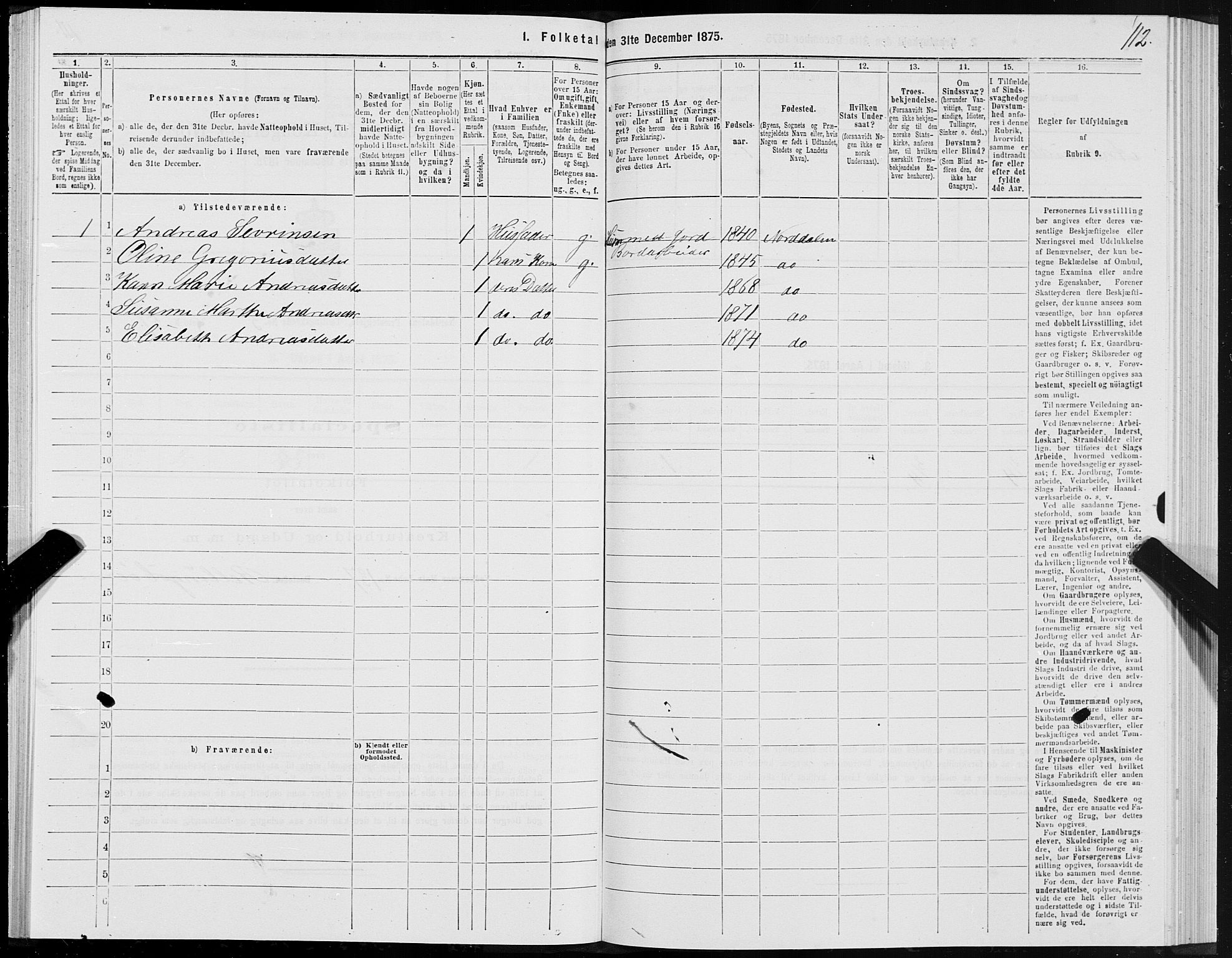 SAT, 1875 census for 1524P Norddal, 1875, p. 2112