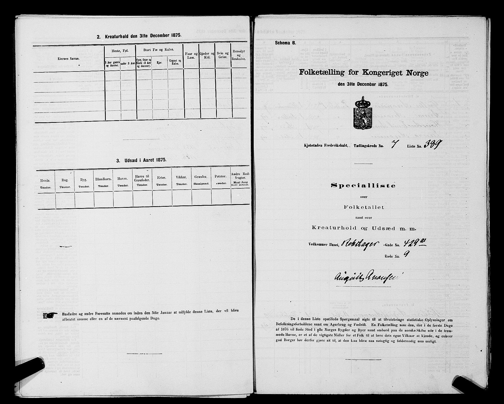 RA, 1875 census for 0101P Fredrikshald, 1875, p. 951