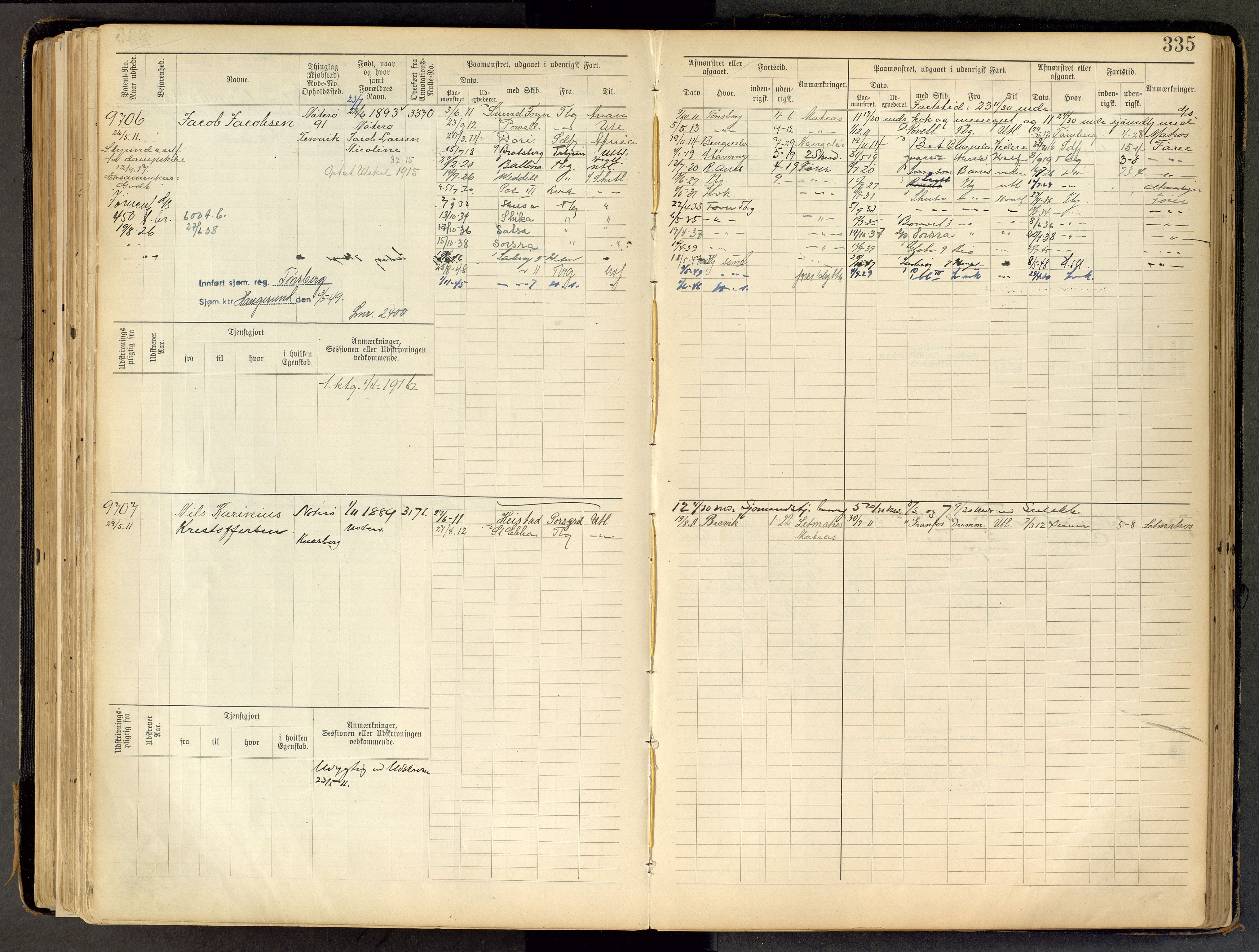 Tønsberg innrulleringskontor, AV/SAKO-A-786/F/Fc/Fca/L0011: Hovedrulle Patent nr. 9038-9992, 1900-1912, p. 335
