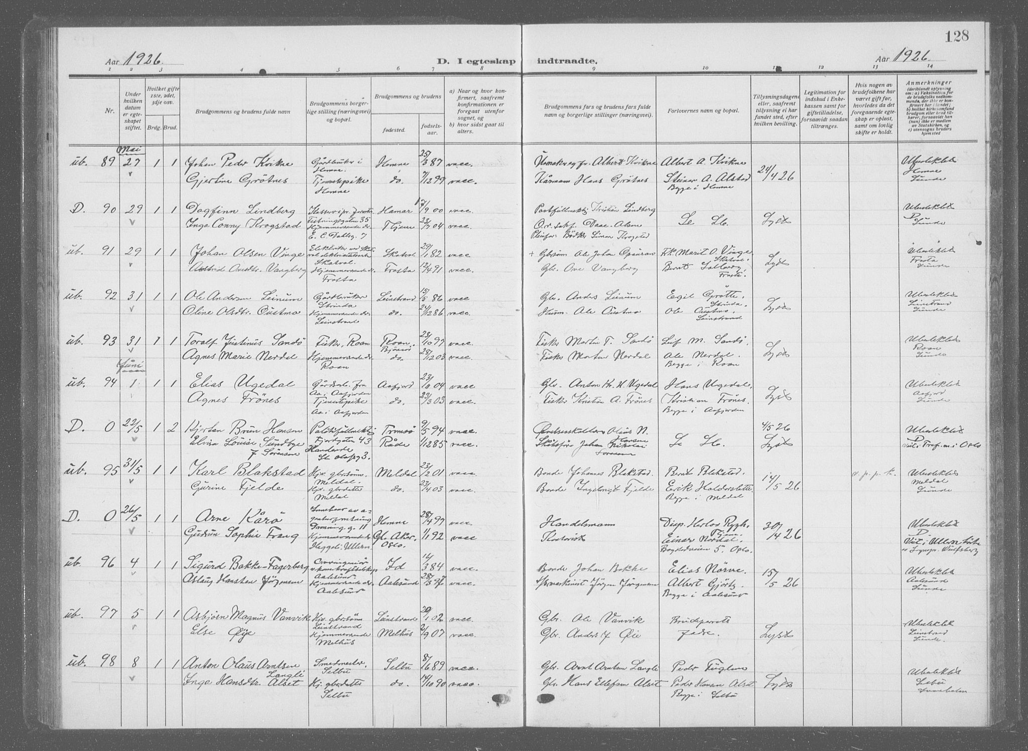 Ministerialprotokoller, klokkerbøker og fødselsregistre - Sør-Trøndelag, AV/SAT-A-1456/601/L0098: Parish register (copy) no. 601C16, 1921-1934, p. 128