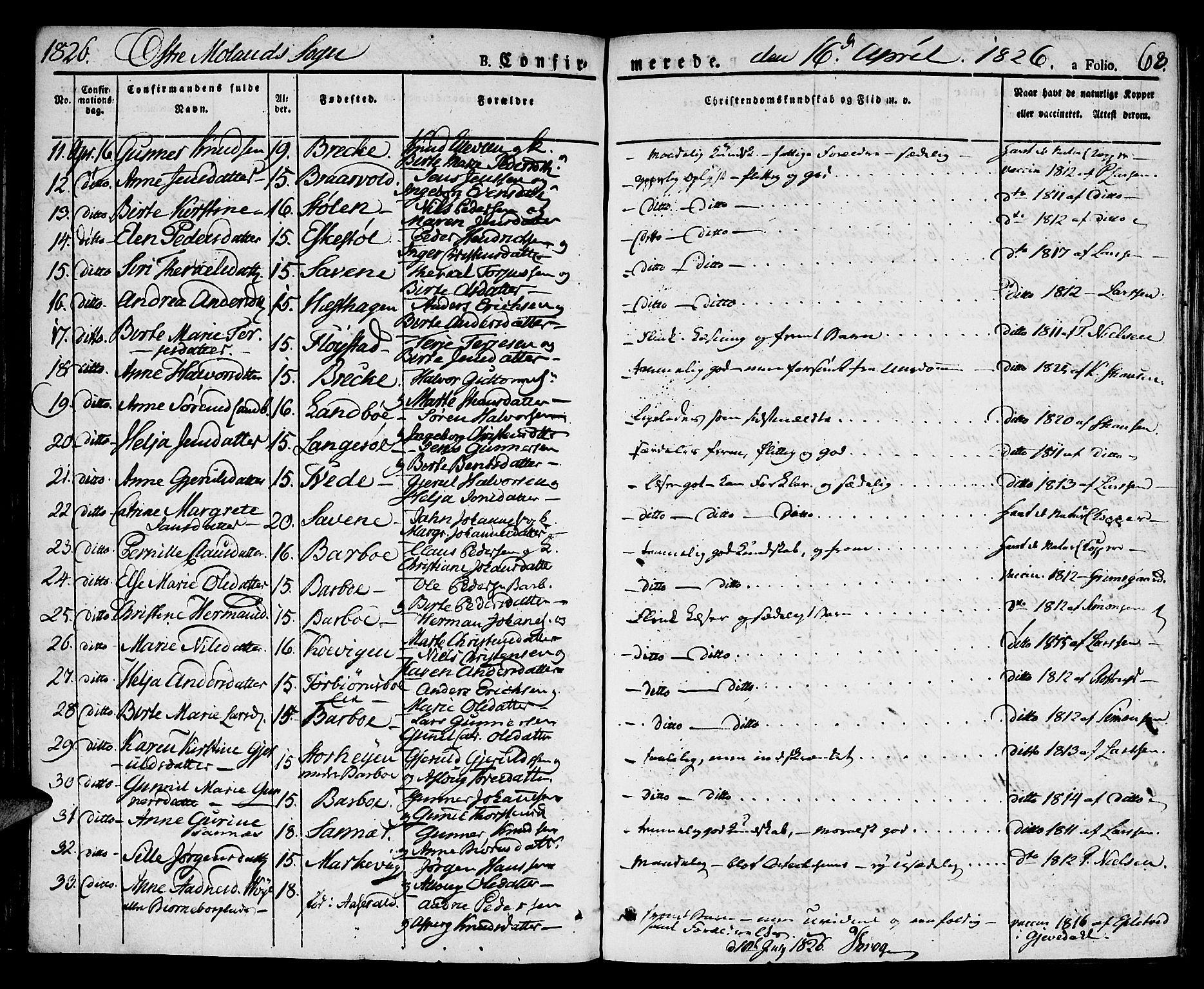 Austre Moland sokneprestkontor, SAK/1111-0001/F/Fa/Faa/L0005: Parish register (official) no. A 5, 1825-1837, p. 63