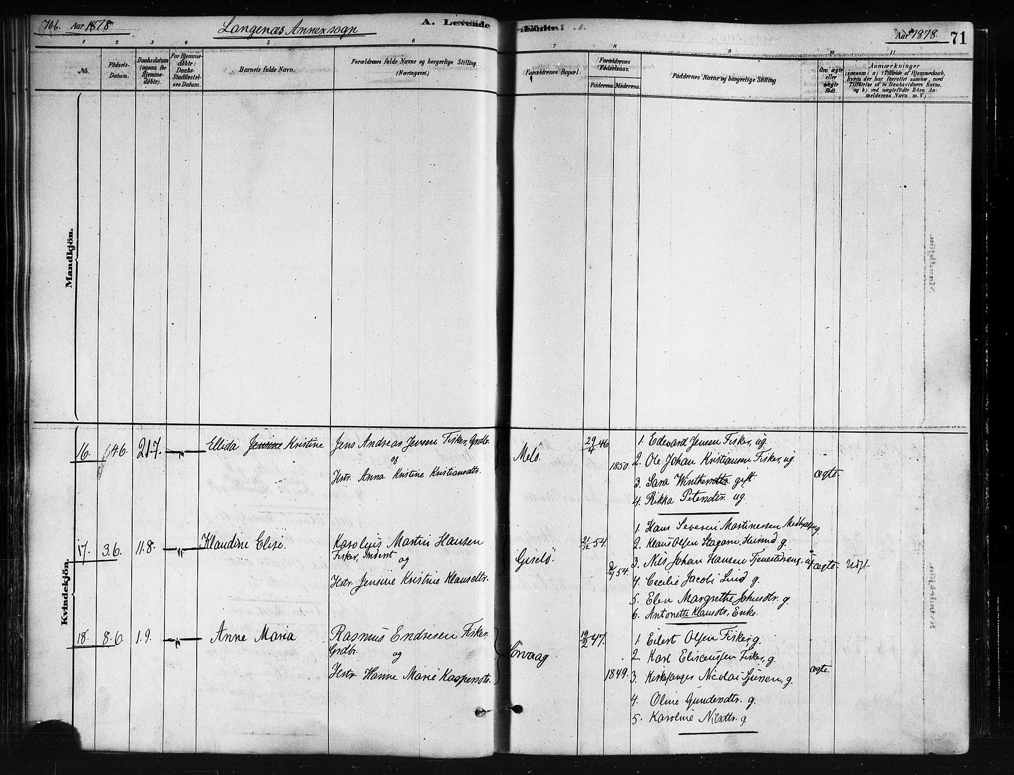 Ministerialprotokoller, klokkerbøker og fødselsregistre - Nordland, AV/SAT-A-1459/893/L1335: Parish register (official) no. 893A08 /2, 1878-1884, p. 71