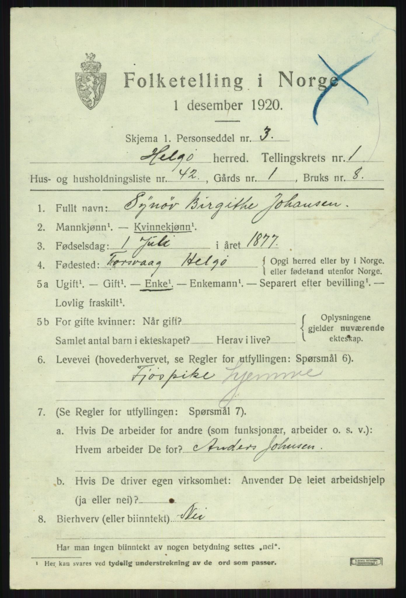 SATØ, 1920 census for Helgøy, 1920, p. 1070