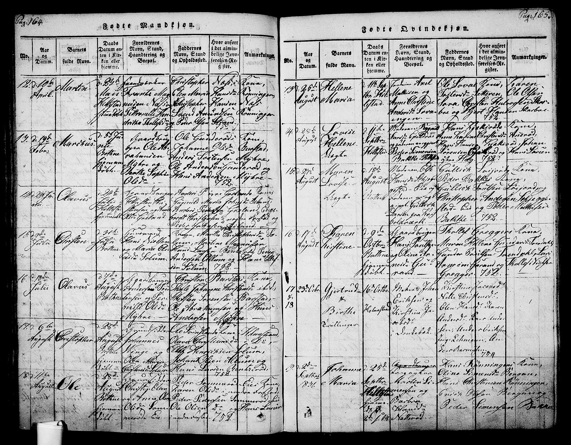 Botne kirkebøker, SAKO/A-340/F/Fa/L0005: Parish register (official) no. I 5, 1814-1836, p. 164-165