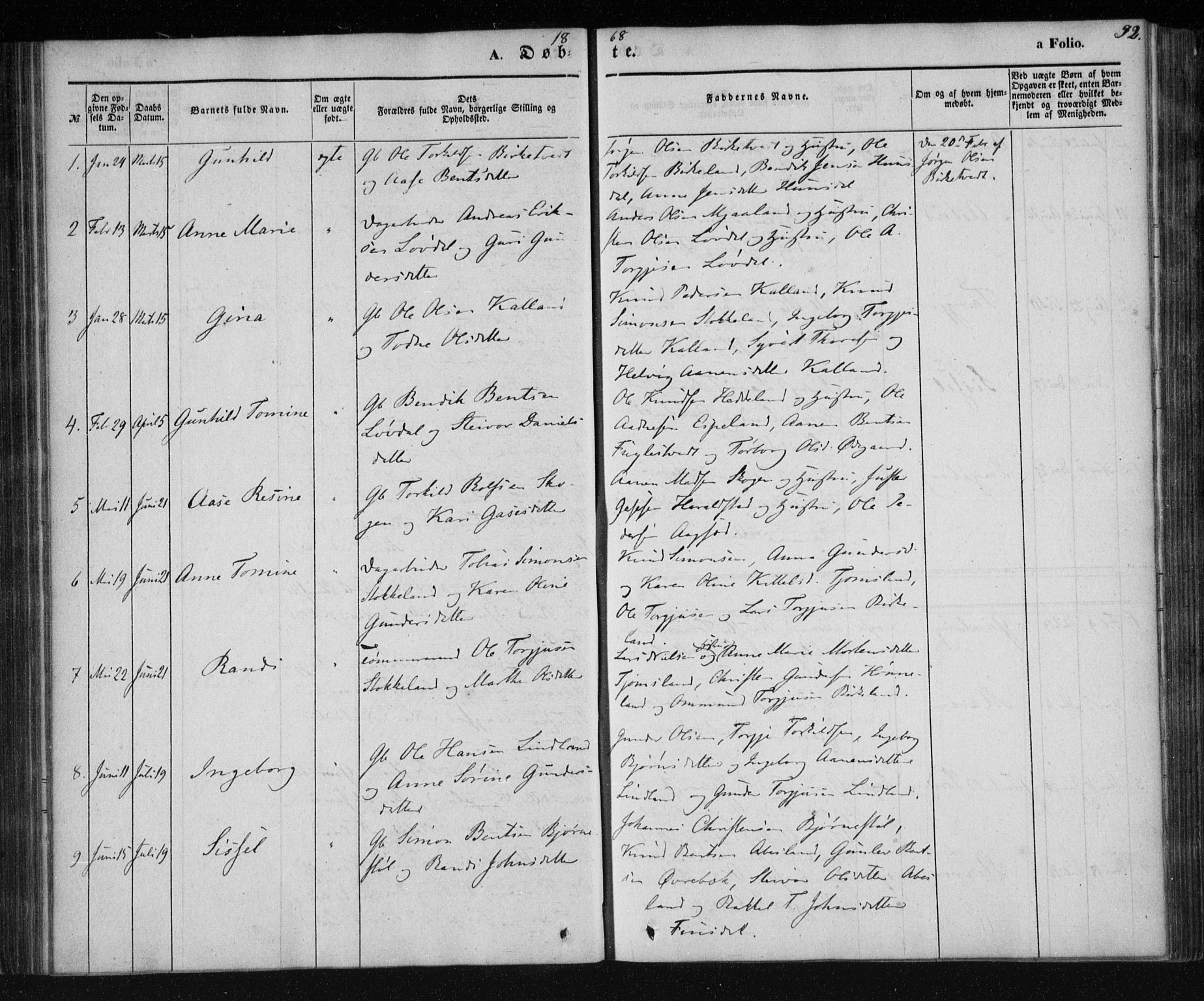 Holum sokneprestkontor, AV/SAK-1111-0022/F/Fa/Fab/L0005: Parish register (official) no. A 5, 1847-1874, p. 92