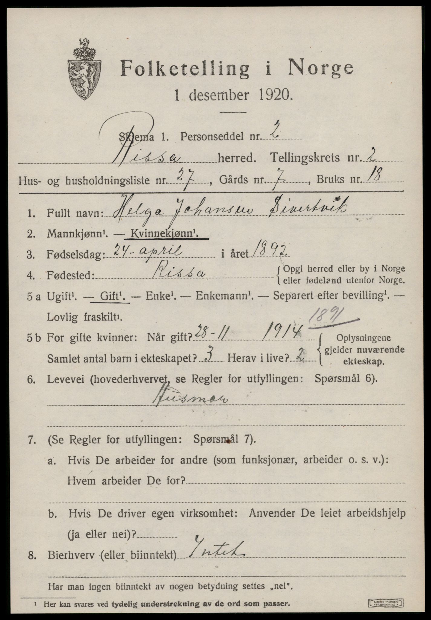 SAT, 1920 census for Rissa, 1920, p. 1941