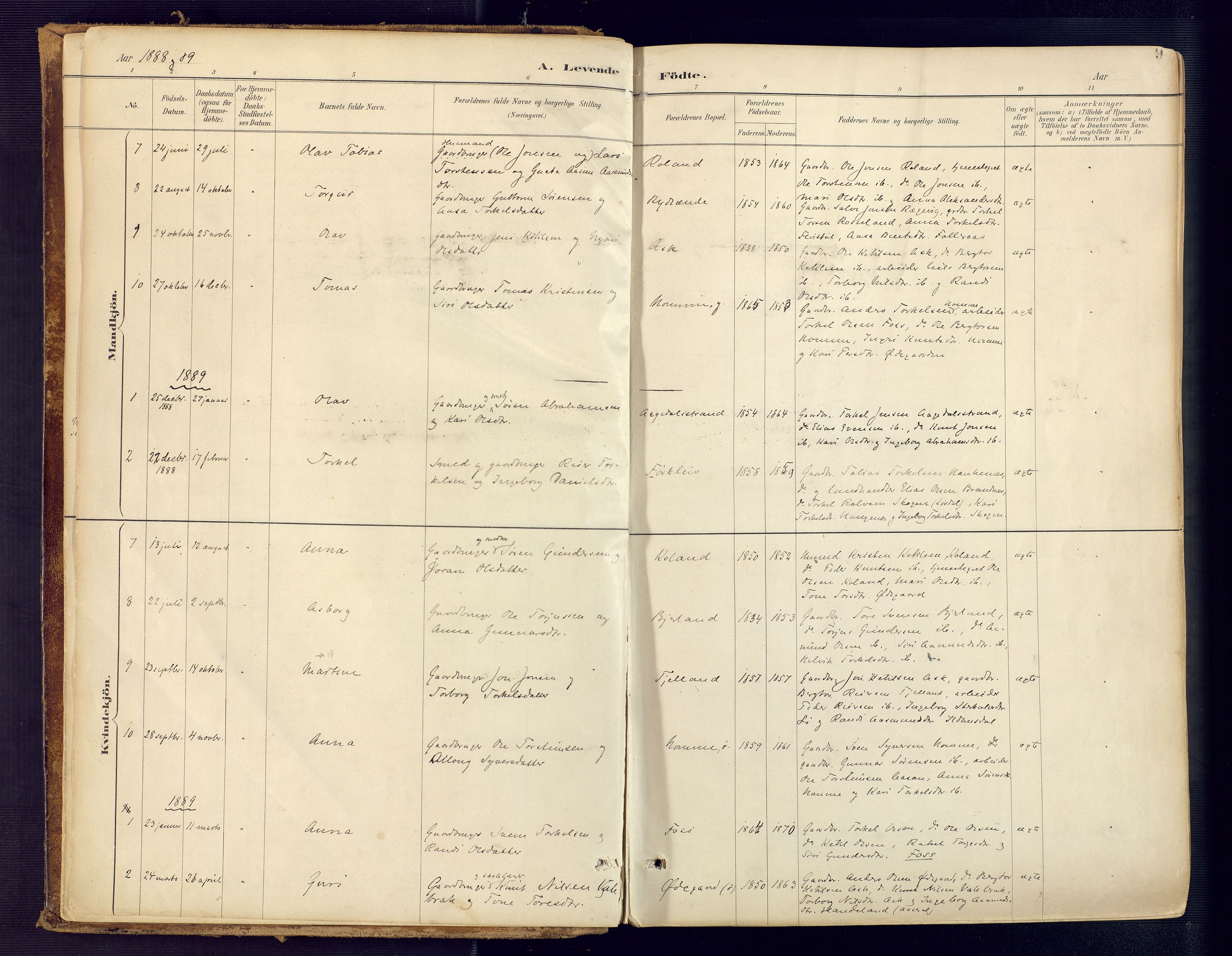 Bjelland sokneprestkontor, SAK/1111-0005/F/Fa/Faa/L0004: Parish register (official) no. A 4, 1887-1923, p. 9