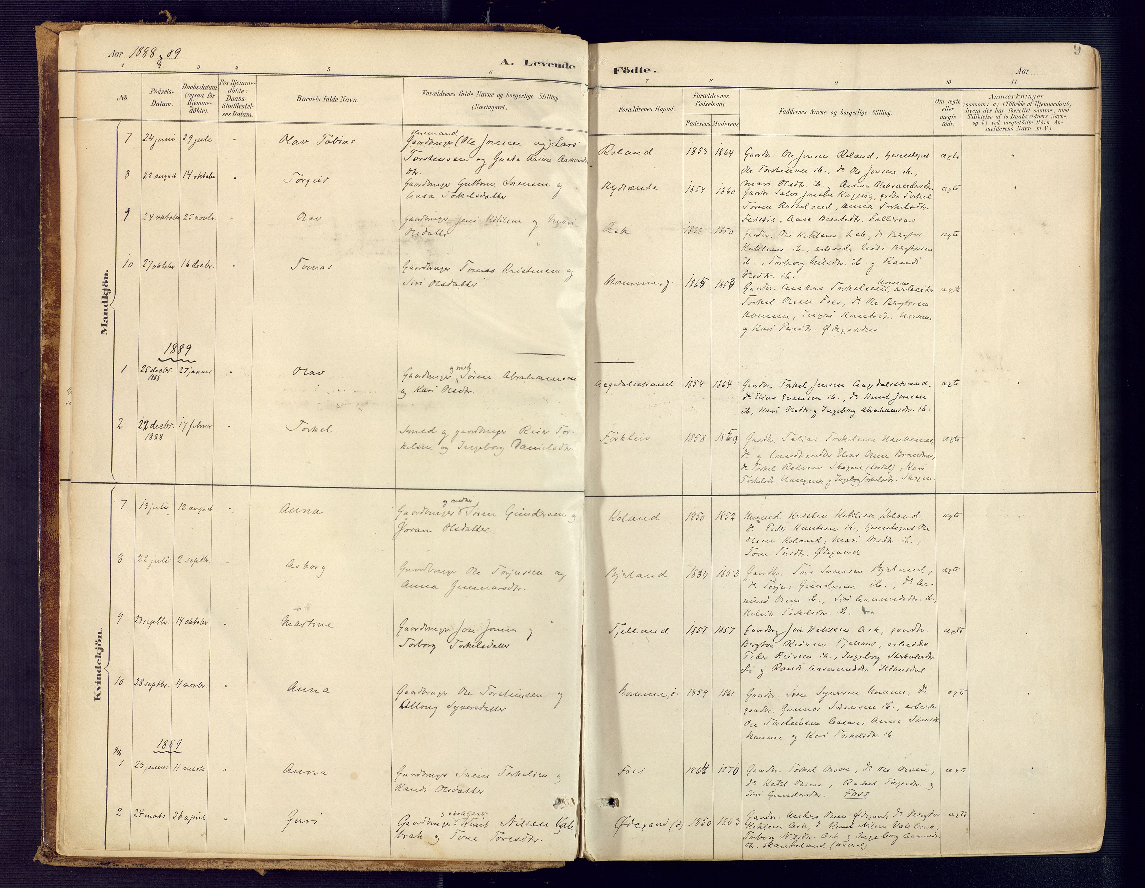 Bjelland sokneprestkontor, AV/SAK-1111-0005/F/Fa/Faa/L0004: Parish register (official) no. A 4, 1887-1923, p. 9