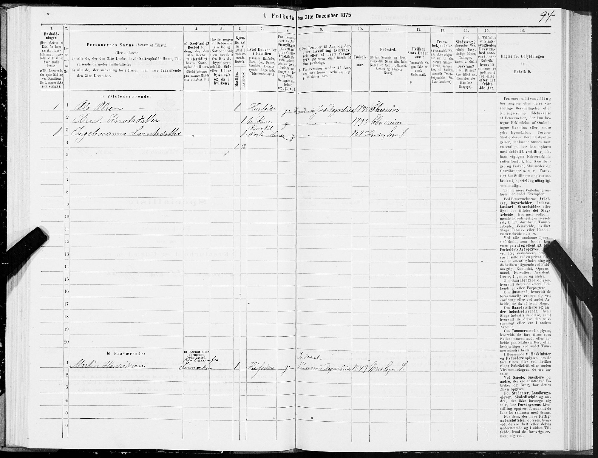 SAT, 1875 census for 1731P Sparbu, 1875, p. 3094