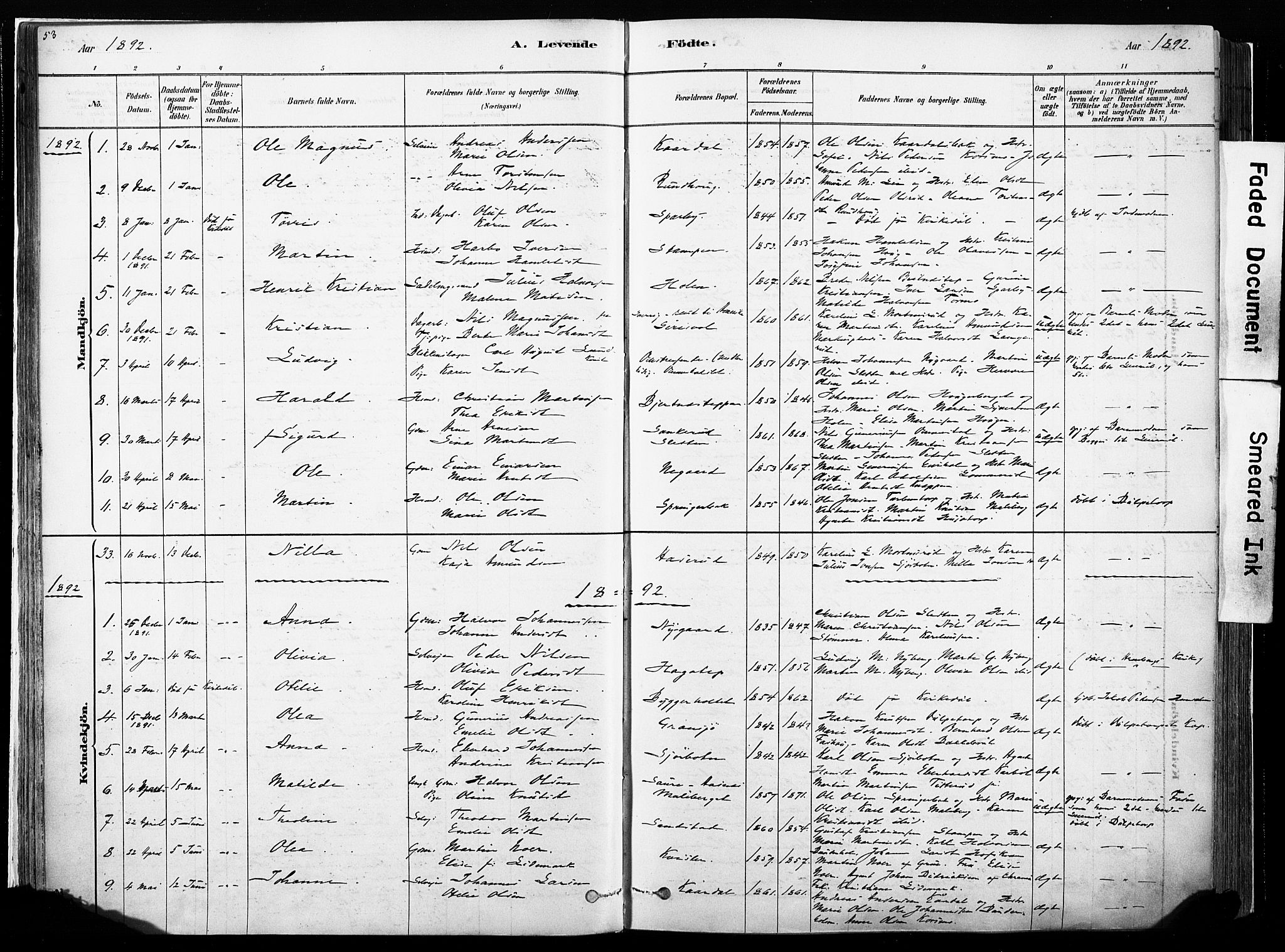 Hof prestekontor, SAH/PREST-038/H/Ha/Haa/L0010: Parish register (official) no. 10, 1878-1909, p. 53