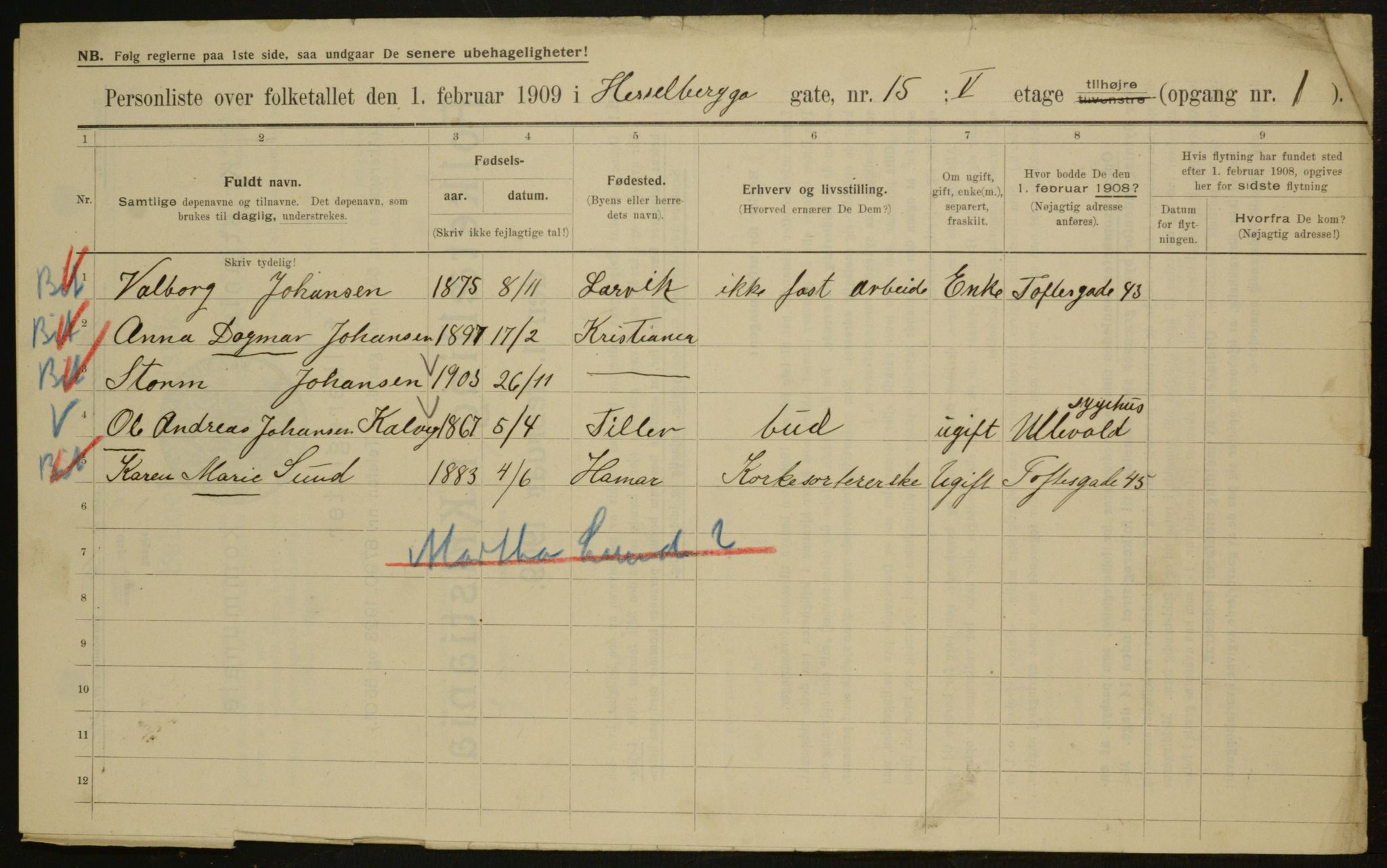 OBA, Municipal Census 1909 for Kristiania, 1909, p. 36378