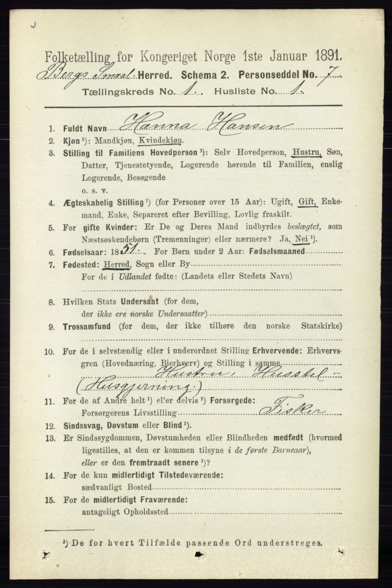 RA, 1891 census for 0116 Berg, 1891, p. 164