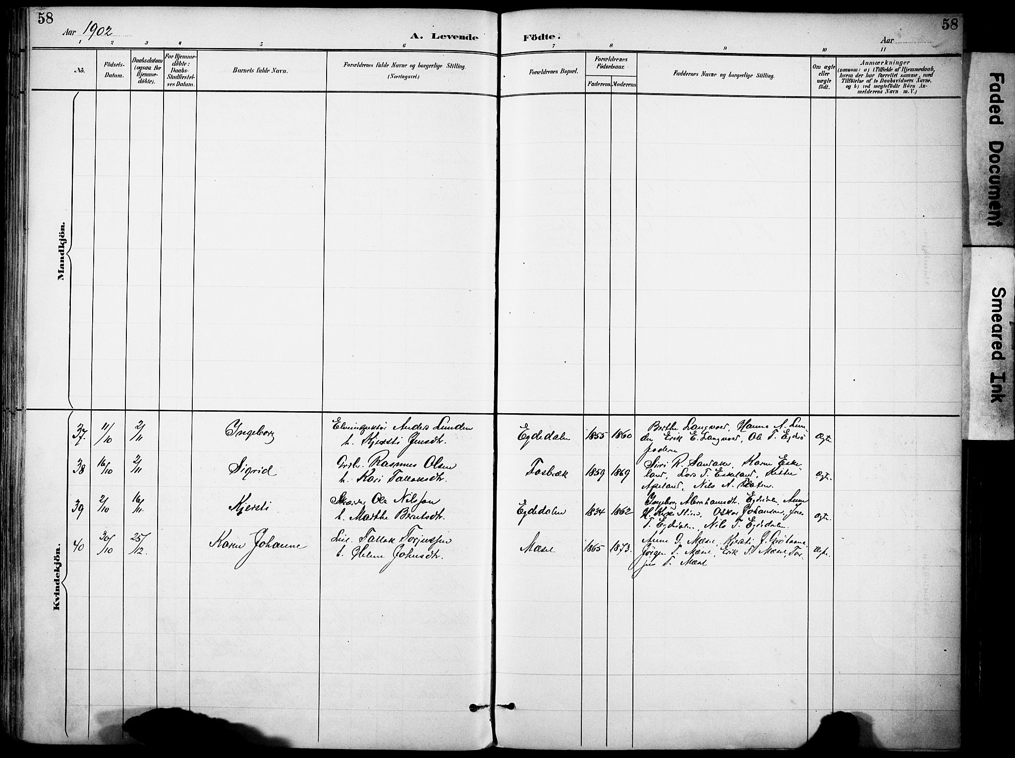 Gjerstad sokneprestkontor, SAK/1111-0014/F/Fa/Faa/L0010: Parish register (official) no. A 10, 1891-1902, p. 58