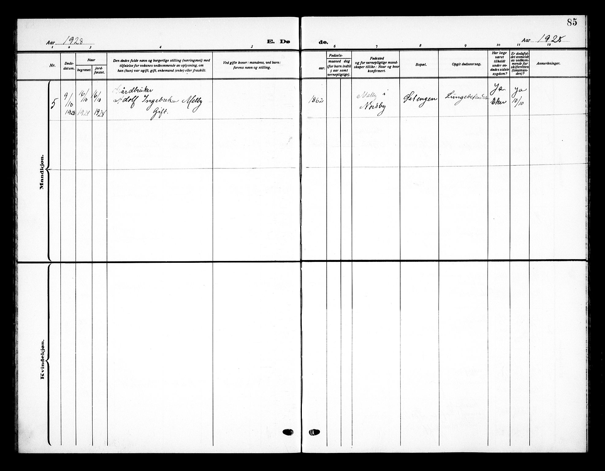 Ås prestekontor Kirkebøker, AV/SAO-A-10894/G/Gb/L0002: Parish register (copy) no. II 2, 1921-1936, p. 85