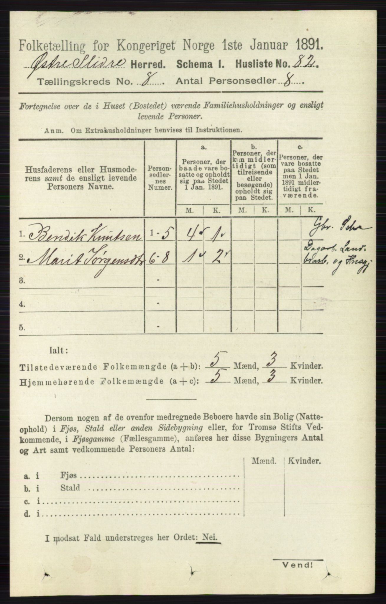 RA, 1891 census for 0544 Øystre Slidre, 1891, p. 2543